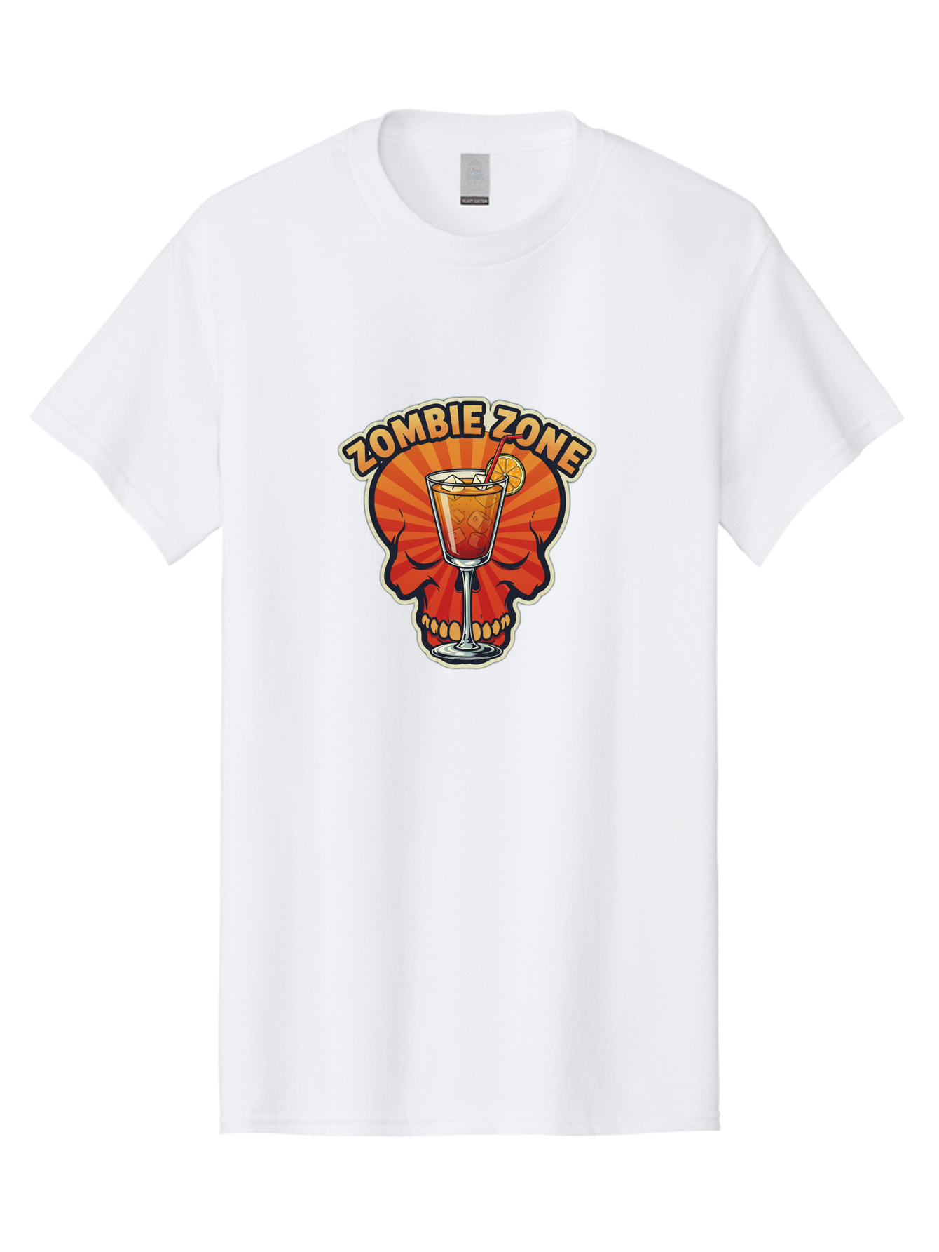 Zombie-Zone Men'S Graphic Tee, 100% Cotton, Comfortable Casual Summer Wear, Machine Washable, Zombie Zone Cocktail, Orange And Red Skull, Tiki Drink, Zombie-Themed Bar, Cocktail Party, Summer Vibes, Orange Drink, Horror-Themed Drinks Bad949