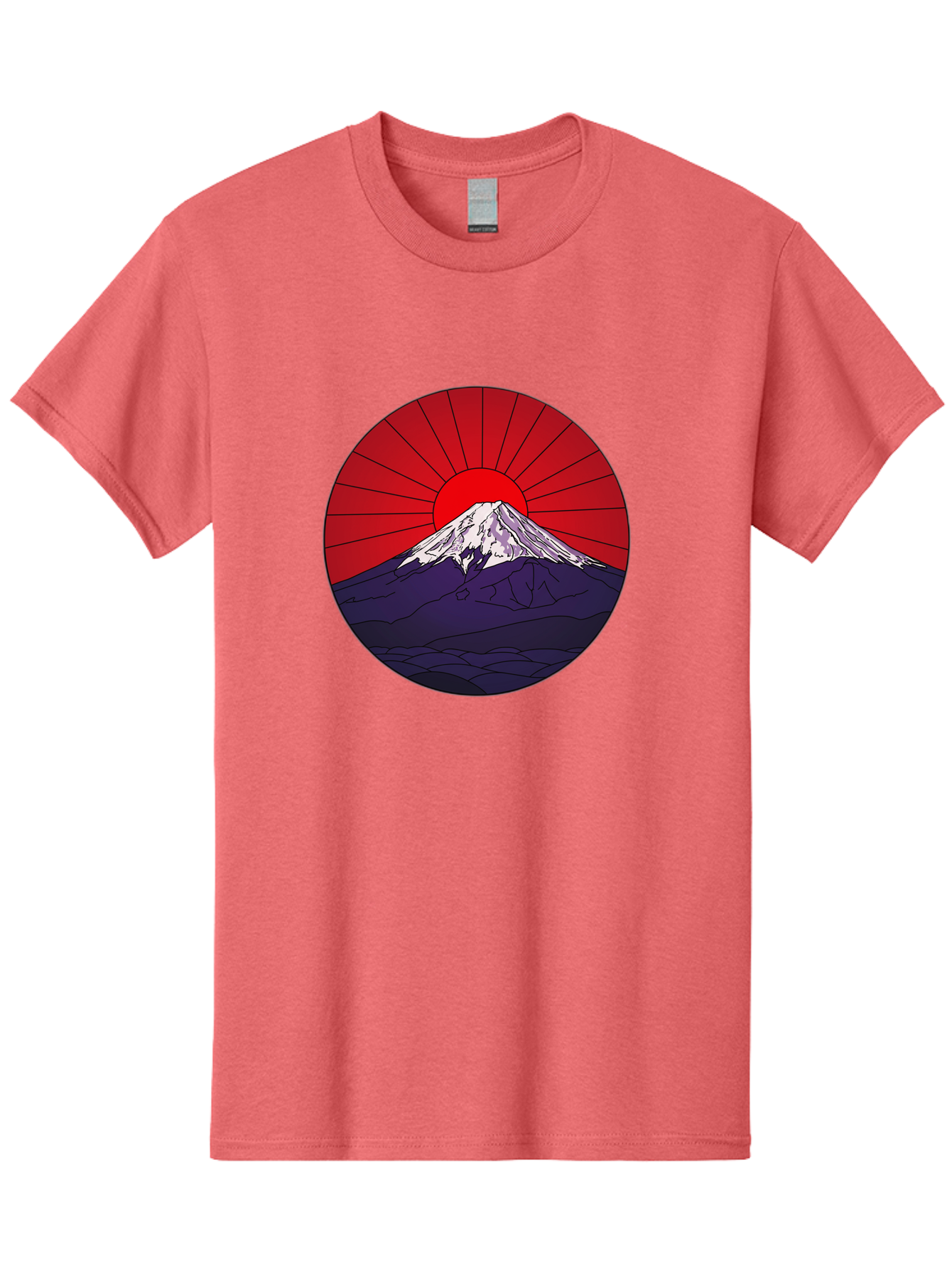 Fujisan Men'S Graphic Tee, 100% Cotton, Comfortable Casual Summer Wear, Machine Washable, Mount Fuji Landscape, Red Sunrise, Iconic Mountain, Japan Scenery, Minimalist Art, Sunrise Over Mountains, Snow-Capped Peak Bad953