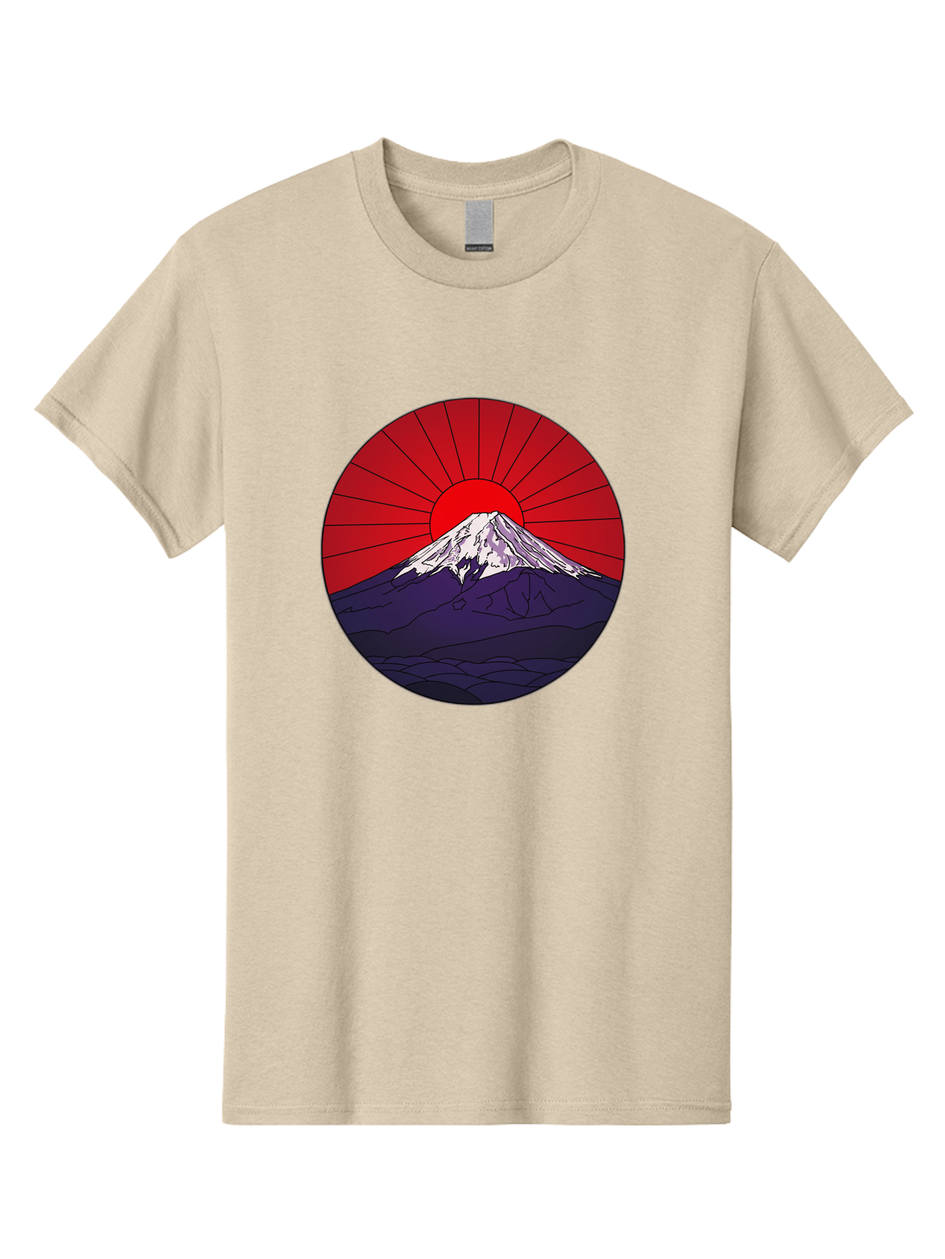 Fujisan Men'S Graphic Tee, 100% Cotton, Comfortable Casual Summer Wear, Machine Washable, Mount Fuji Landscape, Red Sunrise, Iconic Mountain, Japan Scenery, Minimalist Art, Sunrise Over Mountains, Snow-Capped Peak Bad953