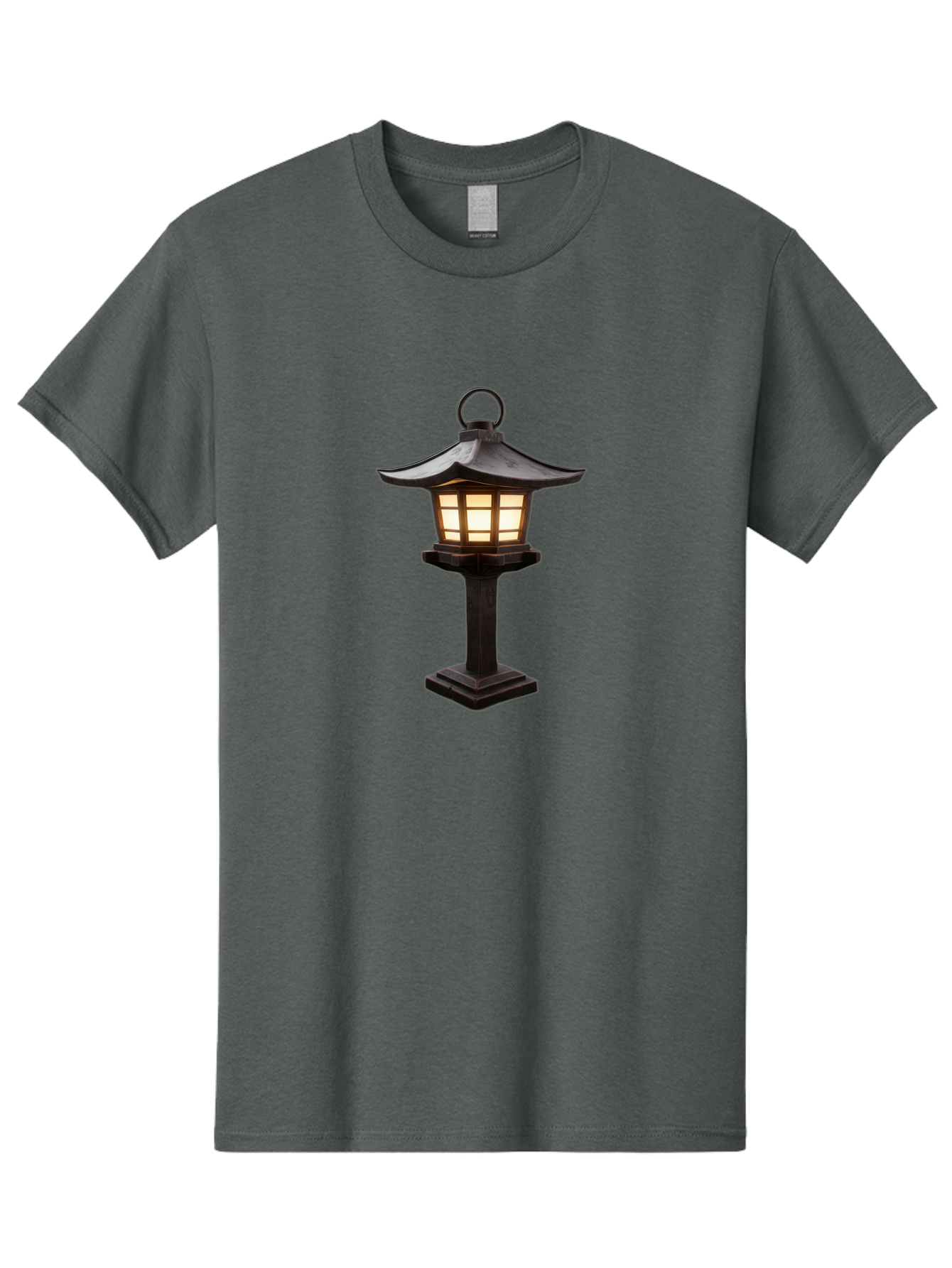 Japanese-Lantern Men'S Graphic Tee, 100% Cotton, Comfortable Casual Summer Wear, Machine Washable, Outdoor Lamp, Japanese Style, Lantern Design, Black Metal, Frosted Glass, Soft Lighting, Garden Decor, Zen Inspiration, Pagoda Roof Bad956