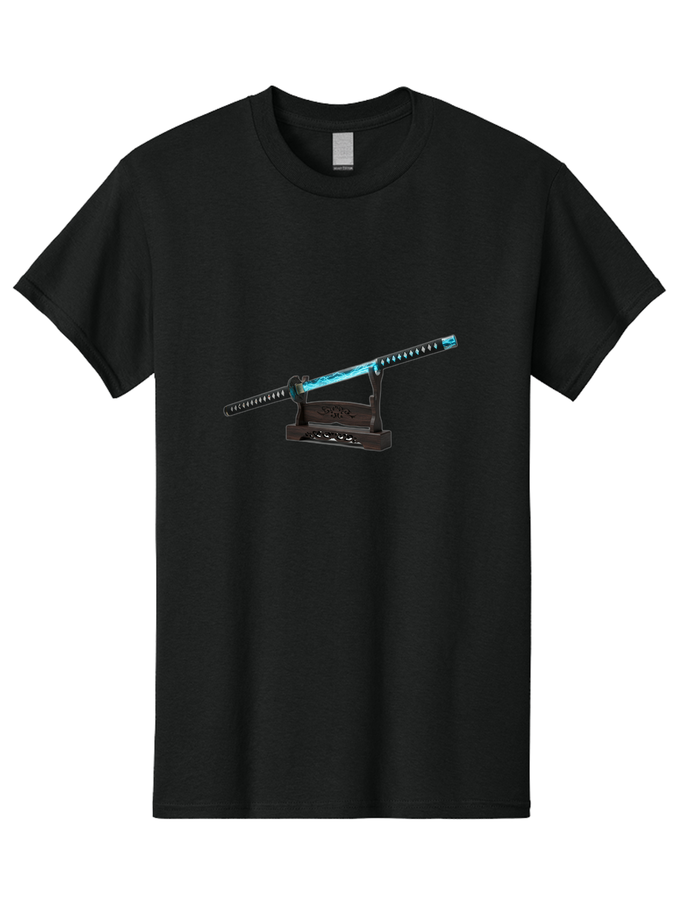 Katana-Sword-1 Men'S Graphic Tee, 100% Cotton, Comfortable Casual Summer Wear, Machine Washable, Katana Sword, Nichirin Blade, Anime Sword, Fantasy Sword, Sword On Stand, Katana Art, Japanese Sword, Blue Flame, Unique Handle, Artistic Display Bad959