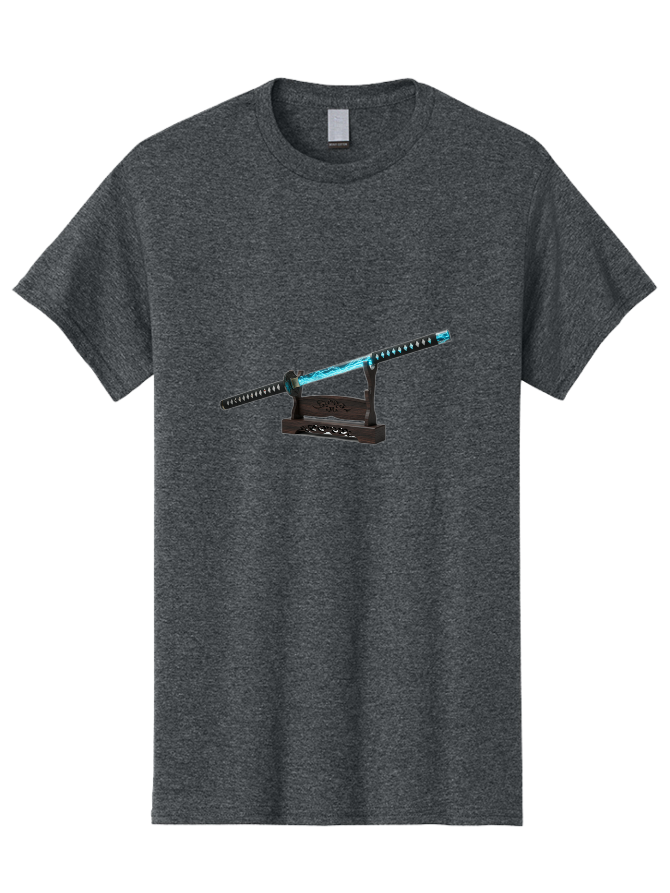 Katana-Sword-1 Men'S Graphic Tee, 100% Cotton, Comfortable Casual Summer Wear, Machine Washable, Katana Sword, Nichirin Blade, Anime Sword, Fantasy Sword, Sword On Stand, Katana Art, Japanese Sword, Blue Flame, Unique Handle, Artistic Display Bad959