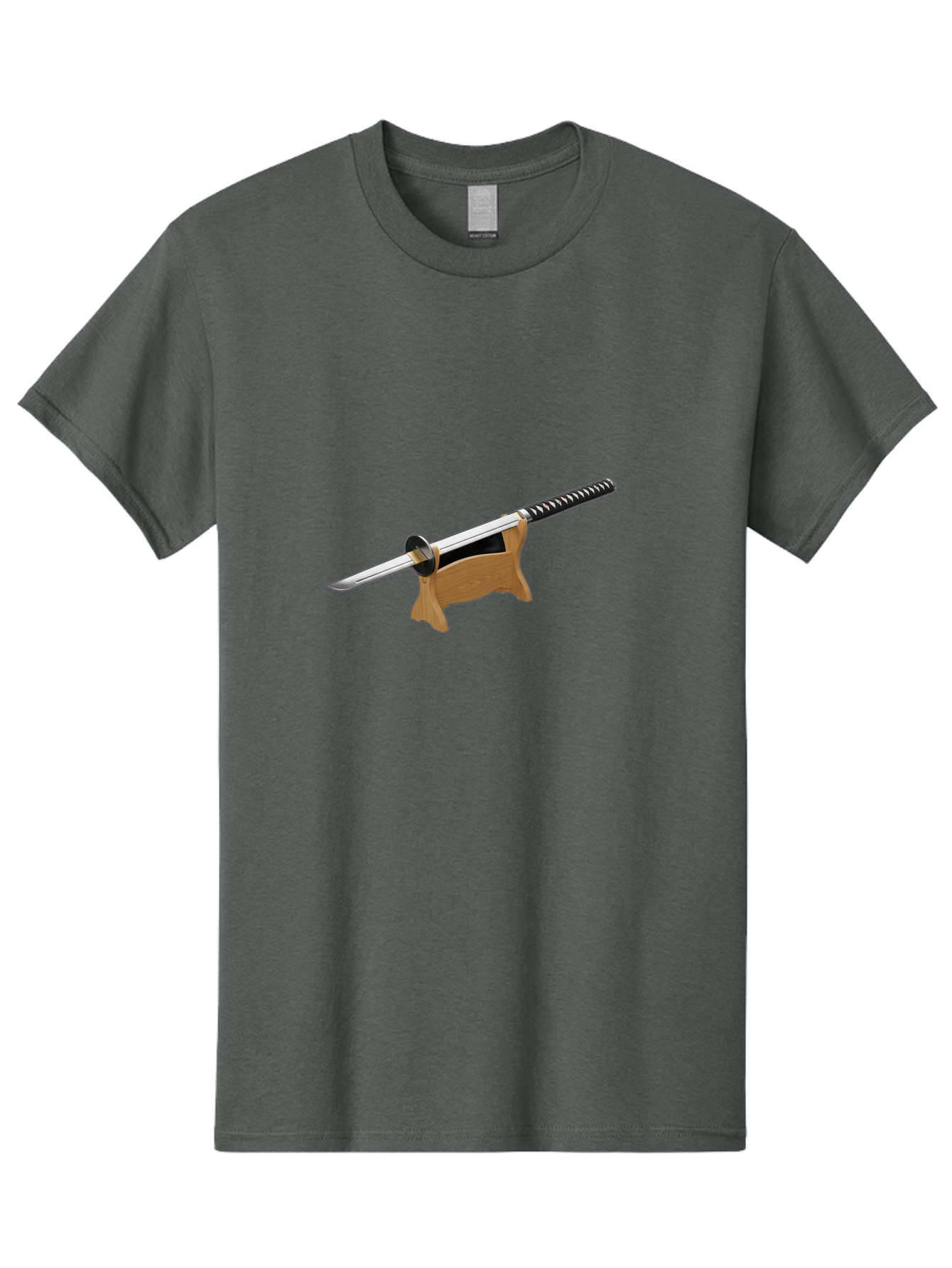 Katana-Sword Men'S Graphic Tee, 100% Cotton, Comfortable Casual Summer Wear, Machine Washable, Samurai Sword, Katana, Japanese Sword, Wooden Stand, Metal Guard, Hand Grip, Sword Display, Martial Arts Equipment, Historical Weapon Bad960