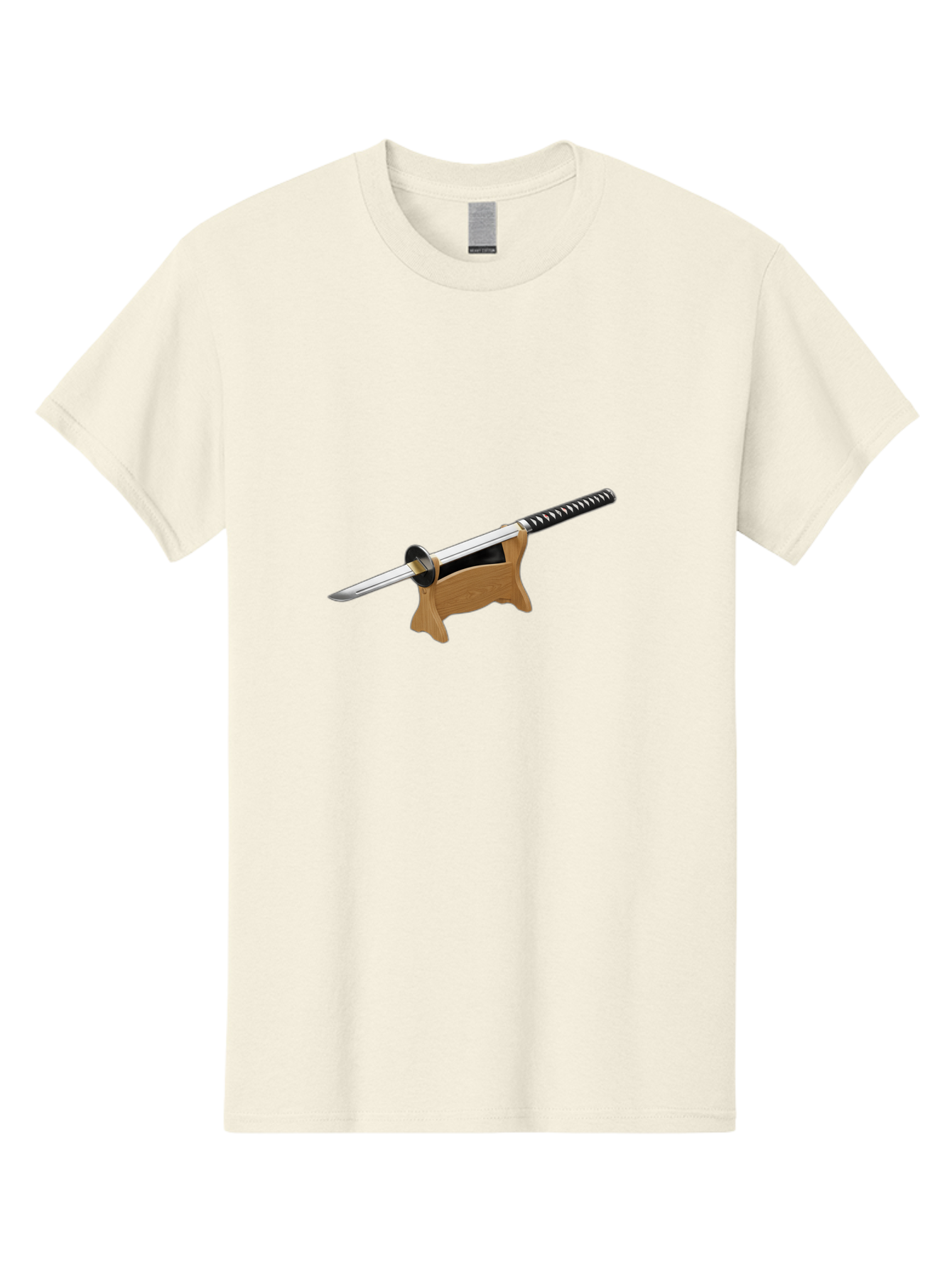 Katana-Sword Men'S Graphic Tee, 100% Cotton, Comfortable Casual Summer Wear, Machine Washable, Samurai Sword, Katana, Japanese Sword, Wooden Stand, Metal Guard, Hand Grip, Sword Display, Martial Arts Equipment, Historical Weapon Bad960