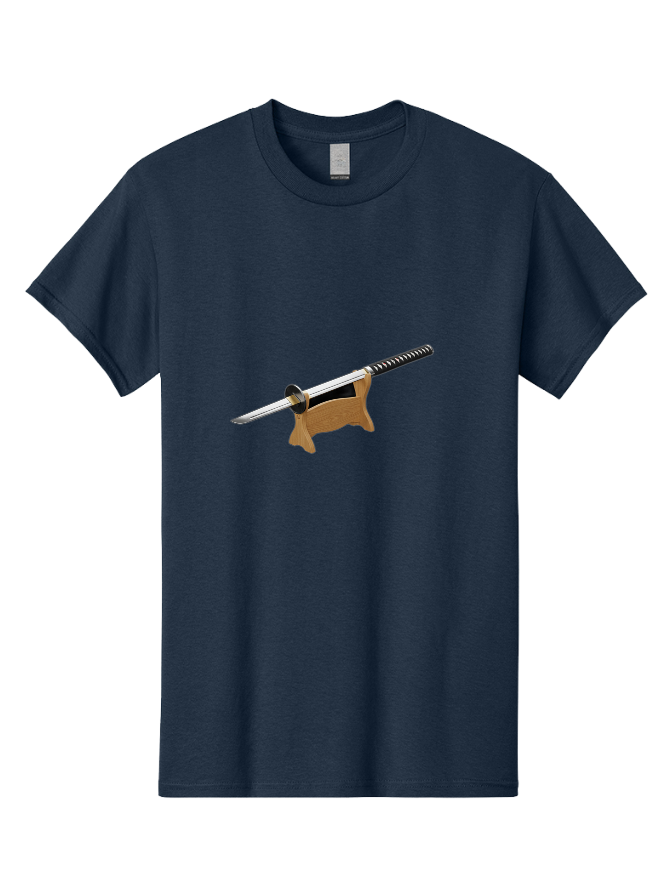Katana-Sword Men'S Graphic Tee, 100% Cotton, Comfortable Casual Summer Wear, Machine Washable, Samurai Sword, Katana, Japanese Sword, Wooden Stand, Metal Guard, Hand Grip, Sword Display, Martial Arts Equipment, Historical Weapon Bad960