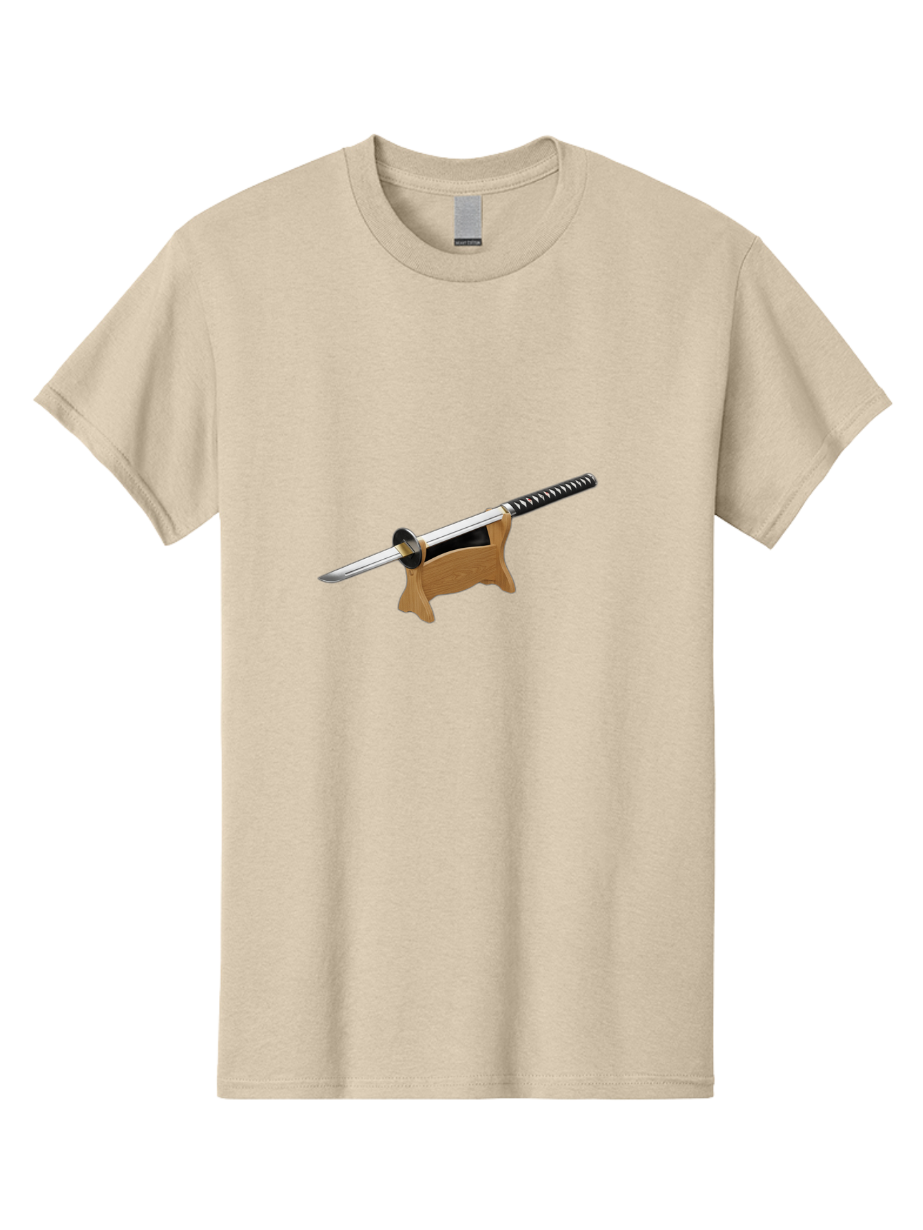 Katana-Sword Men'S Graphic Tee, 100% Cotton, Comfortable Casual Summer Wear, Machine Washable, Samurai Sword, Katana, Japanese Sword, Wooden Stand, Metal Guard, Hand Grip, Sword Display, Martial Arts Equipment, Historical Weapon Bad960