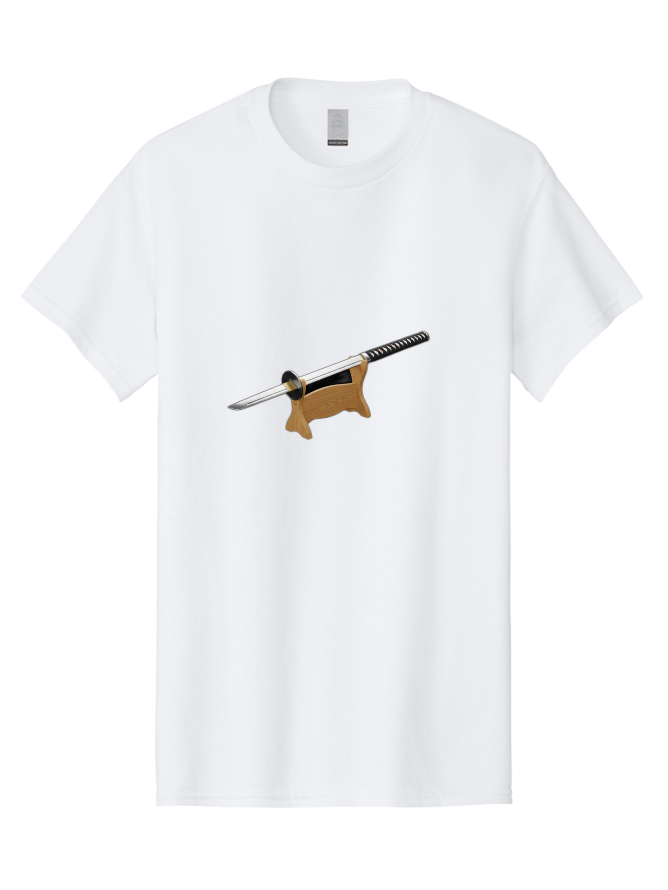 Katana-Sword Men'S Graphic Tee, 100% Cotton, Comfortable Casual Summer Wear, Machine Washable, Samurai Sword, Katana, Japanese Sword, Wooden Stand, Metal Guard, Hand Grip, Sword Display, Martial Arts Equipment, Historical Weapon Bad960