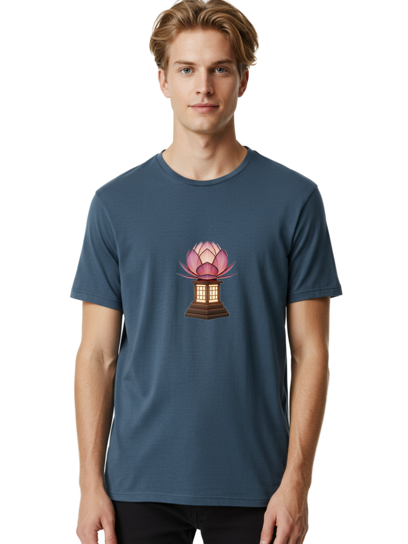 Lotus-Lantern Men'S Graphic Tee, 100% Cotton, Comfortable Casual Summer Wear, Machine Washable, Lotus Flower, Lantern, Peaceful Ambiance, Soft Lighting, Serene Decor, Spiritual Symbol, Zen Inspiration, Floral Design, Tranquil Atmosphere Bad965
