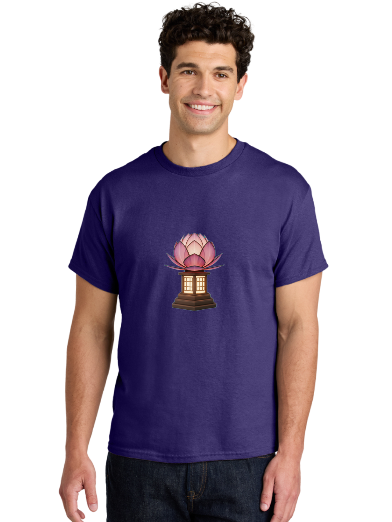 Lotus-Lantern Men'S Graphic Tee, 100% Cotton, Comfortable Casual Summer Wear, Machine Washable, Lotus Flower, Lantern, Peaceful Ambiance, Soft Lighting, Serene Decor, Spiritual Symbol, Zen Inspiration, Floral Design, Tranquil Atmosphere Bad965