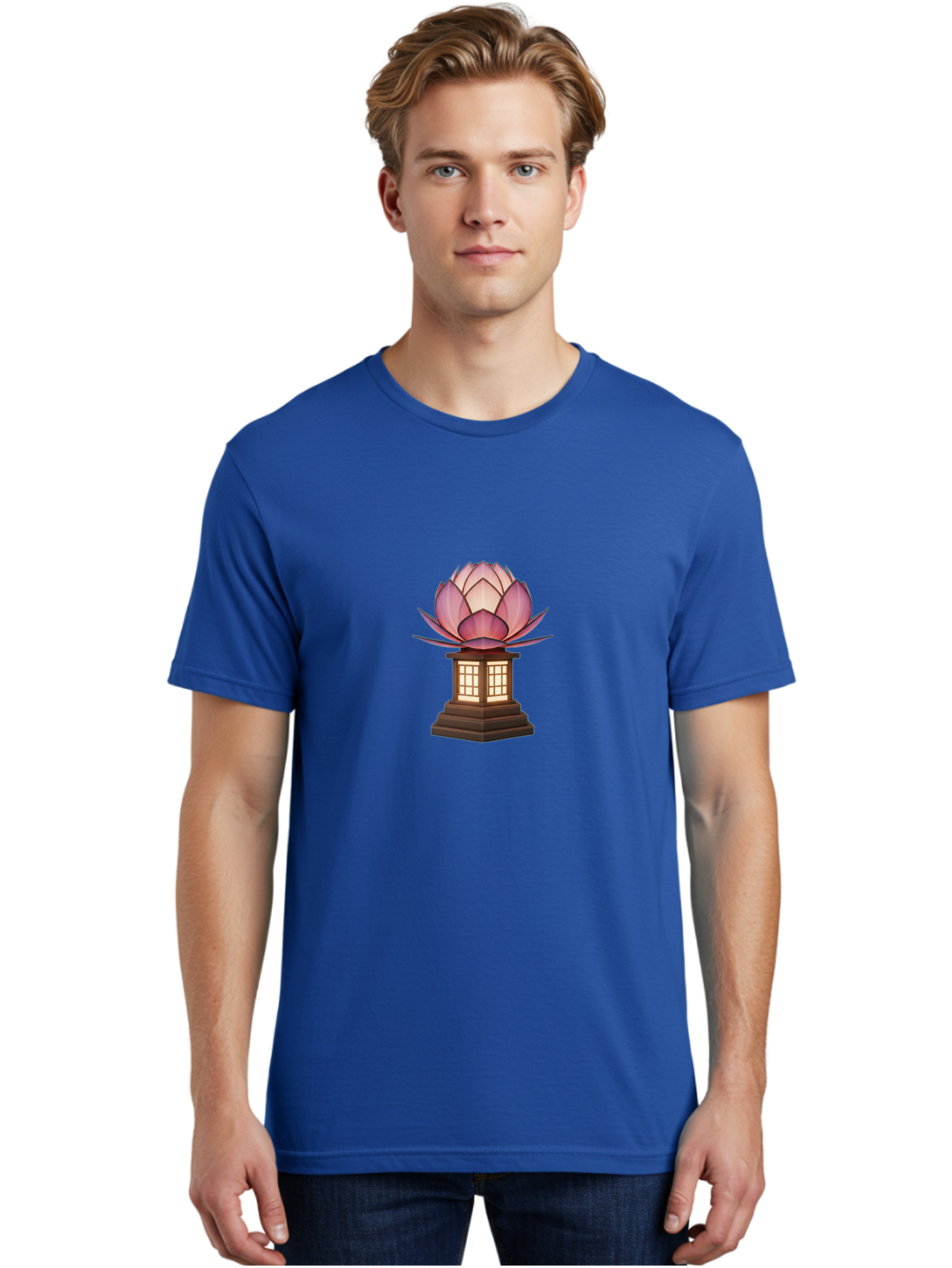 Lotus-Lantern Men'S Graphic Tee, 100% Cotton, Comfortable Casual Summer Wear, Machine Washable, Lotus Flower, Lantern, Peaceful Ambiance, Soft Lighting, Serene Decor, Spiritual Symbol, Zen Inspiration, Floral Design, Tranquil Atmosphere Bad965