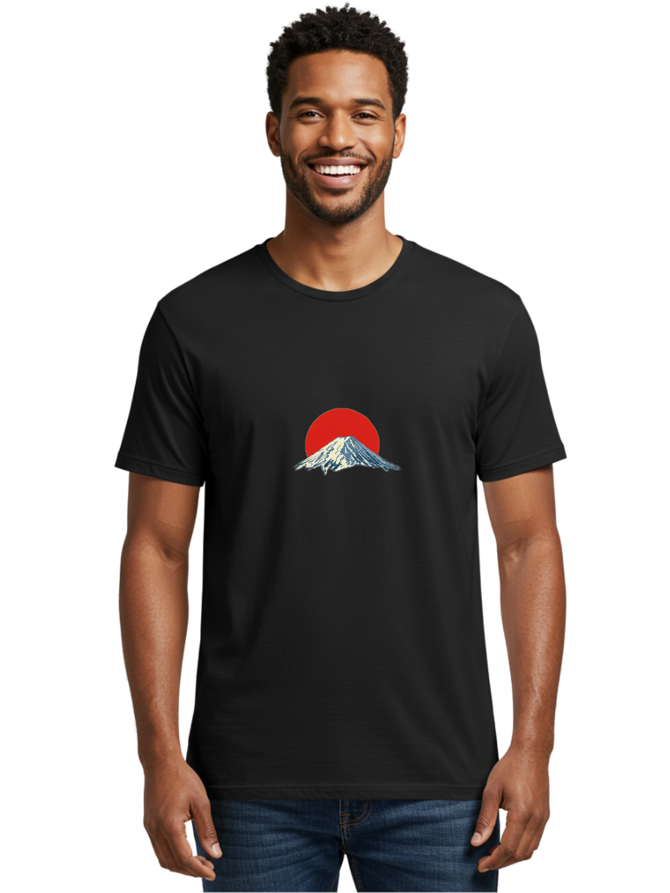 Mount-Fuji-2 Men'S Graphic Tee, 100% Cotton, Comfortable Casual Summer Wear, Machine Washable, Mount Fuji, Japanese Mountain, Red Sun, Serene Landscape, Iconic Peak, Majestic Scenery, Minimalist Art, Simple Design Bad967