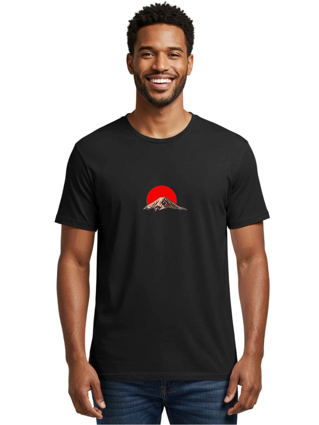 Mount-Fuji-5 Men'S Graphic Tee, 100% Cotton, Comfortable Casual Summer Wear, Machine Washable, Mount Fuji, Japanese Mountain, Iconic Landmark, Red Sun, Serene Landscape, Peaceful Atmosphere, Traditional Japan, Cultural Heritage, Bad970
