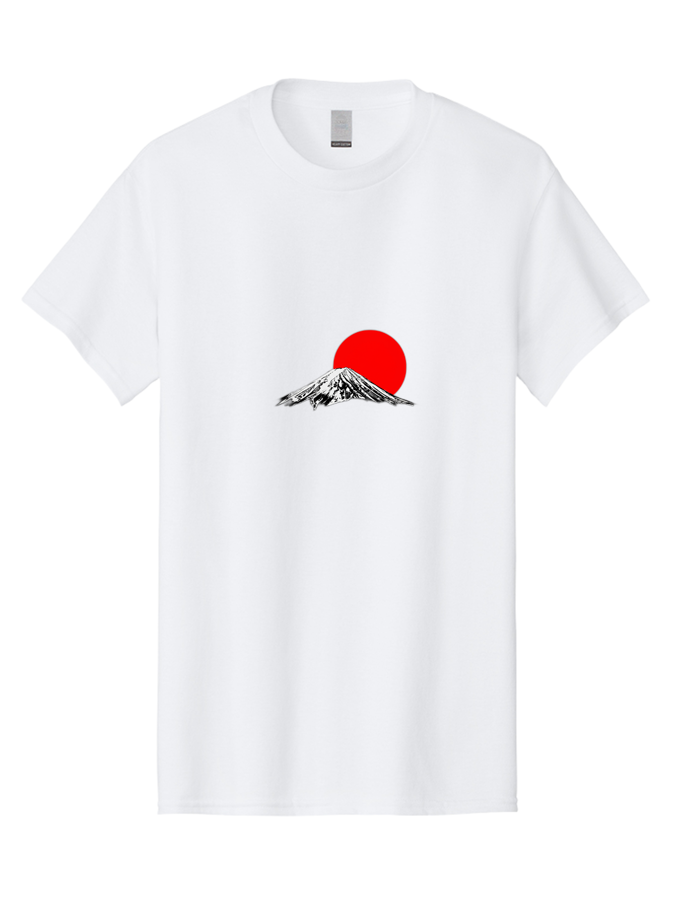Mount-Fuji-6 Men'S Graphic Tee, 100% Cotton, Comfortable Casual Summer Wear, Machine Washable, Mount Fuji Illustration, Red Sun, Minimalist Design, Japanese Culture, Iconic Landmarks, Black And White Graphics, Simple Shapes, Bold Colors, Bad971