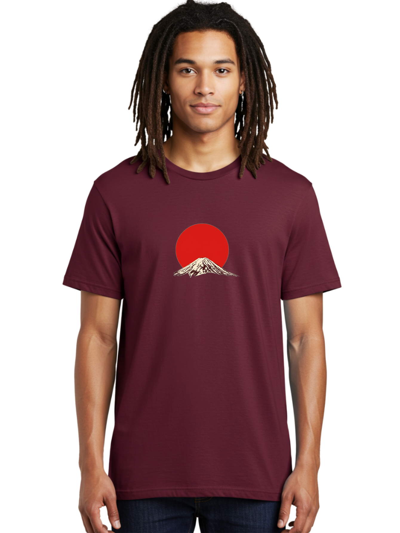 Mount-Fuji-7 Men'S Graphic Tee, 100% Cotton, Comfortable Casual Summer Wear, Machine Washable, Mount Fuji, Red Sun, Japanese Mountain, Iconic Landmark, Serene Landscape, Snow-Capped Peak, Minimalist Design, Bold Colors Bad972