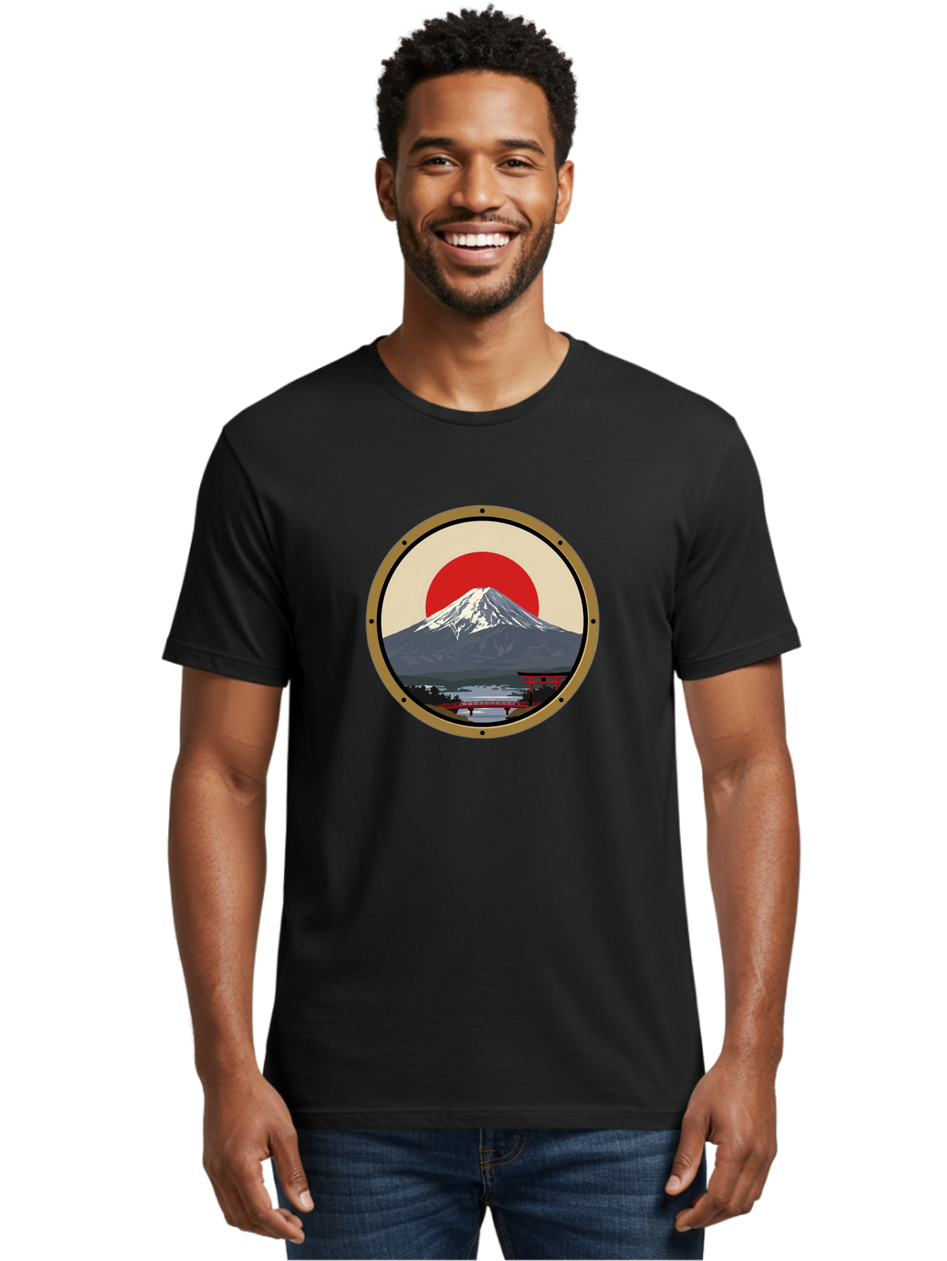 Mount-Fuji-8 Men'S Graphic Tee, 100% Cotton, Comfortable Casual Summer Wear, Machine Washable, Mount Fuji Landscape, Red Torii Gate, Serene Lake, Japanese Scenery, Red Bridge, Sunrise, Iconic Landmark, Beautiful Mountain Bad973
