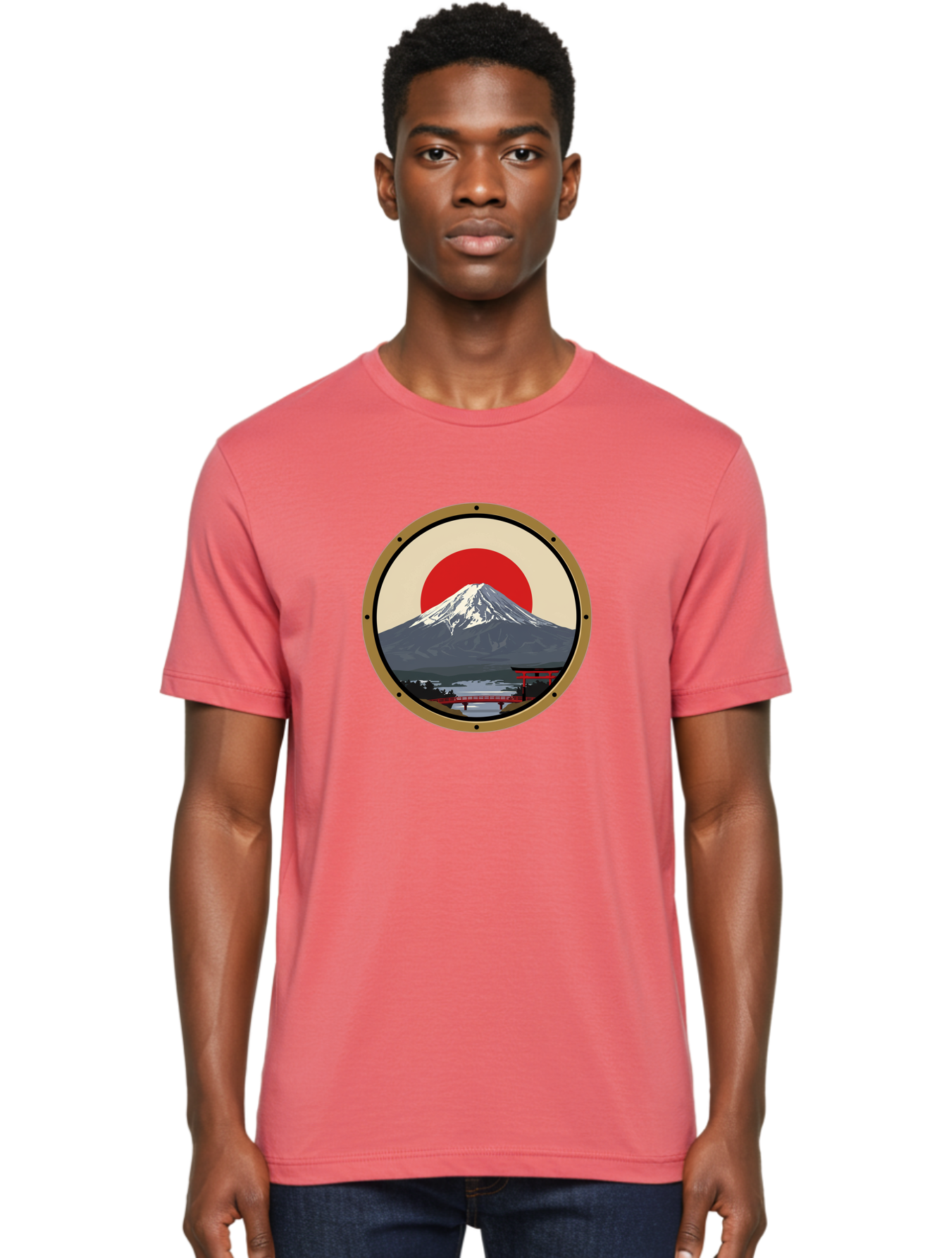 Mount-Fuji-8 Men'S Graphic Tee, 100% Cotton, Comfortable Casual Summer Wear, Machine Washable, Mount Fuji Landscape, Red Torii Gate, Serene Lake, Japanese Scenery, Red Bridge, Sunrise, Iconic Landmark, Beautiful Mountain Bad973