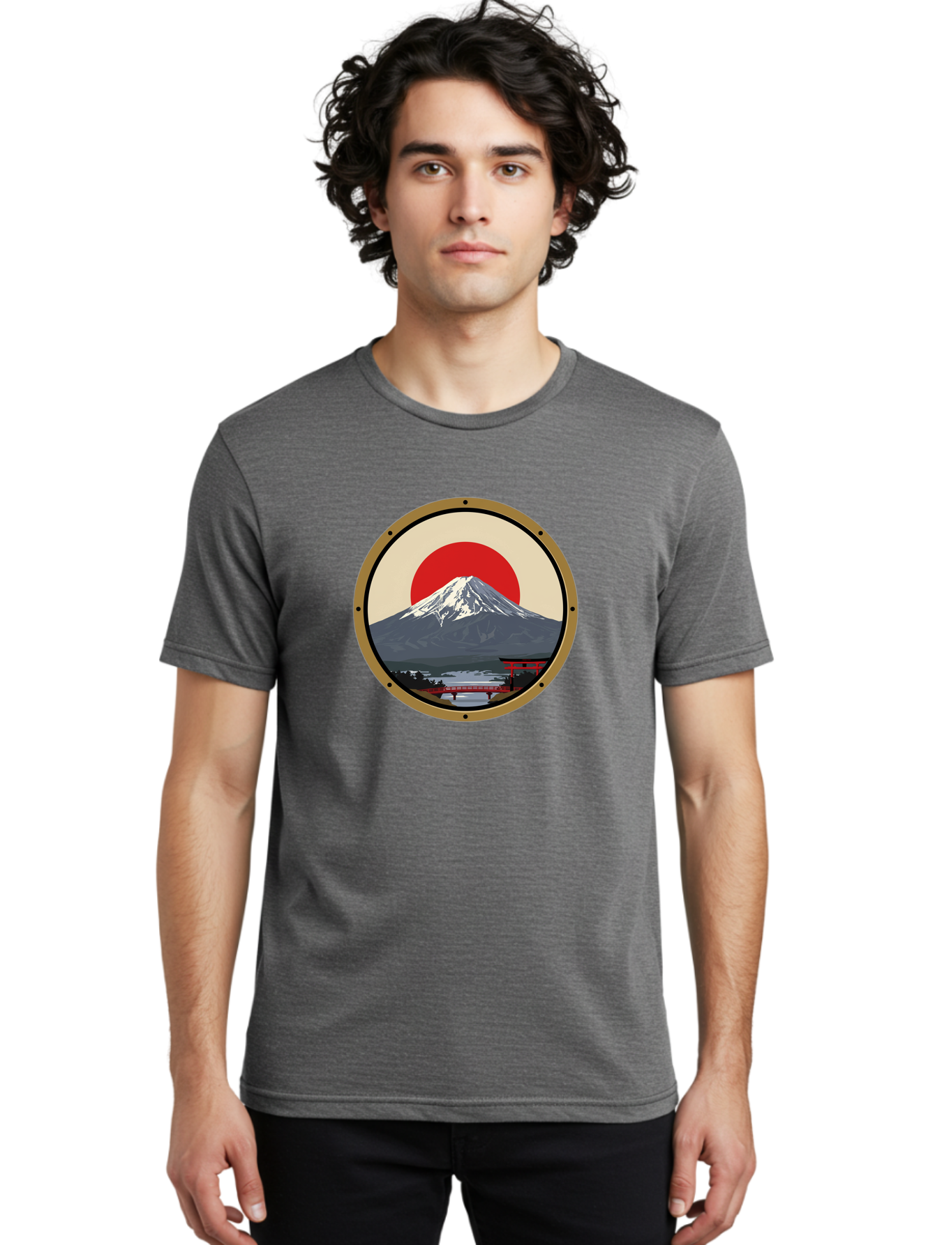Mount-Fuji-8 Men'S Graphic Tee, 100% Cotton, Comfortable Casual Summer Wear, Machine Washable, Mount Fuji Landscape, Red Torii Gate, Serene Lake, Japanese Scenery, Red Bridge, Sunrise, Iconic Landmark, Beautiful Mountain Bad973