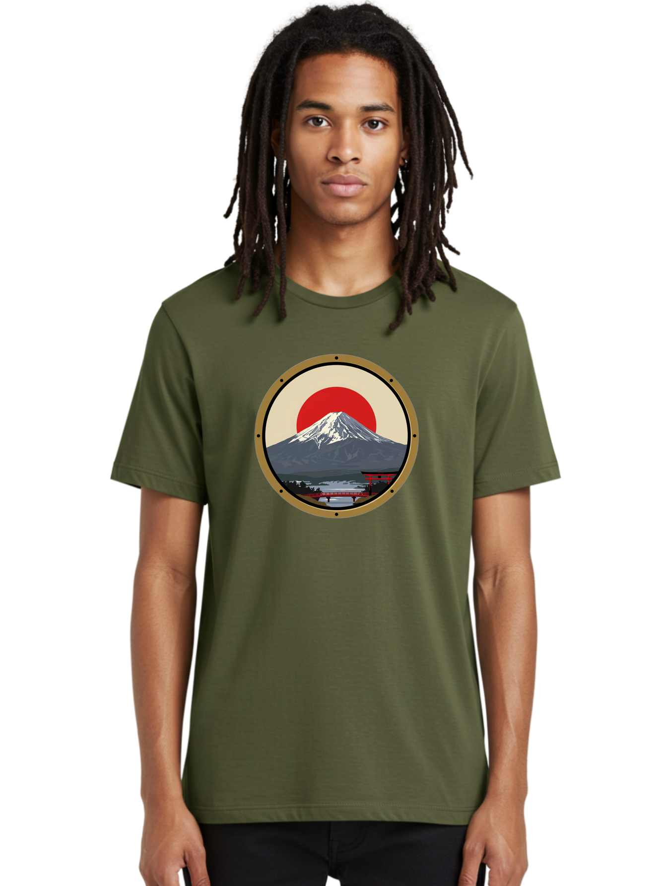 Mount-Fuji-8 Men'S Graphic Tee, 100% Cotton, Comfortable Casual Summer Wear, Machine Washable, Mount Fuji Landscape, Red Torii Gate, Serene Lake, Japanese Scenery, Red Bridge, Sunrise, Iconic Landmark, Beautiful Mountain Bad973