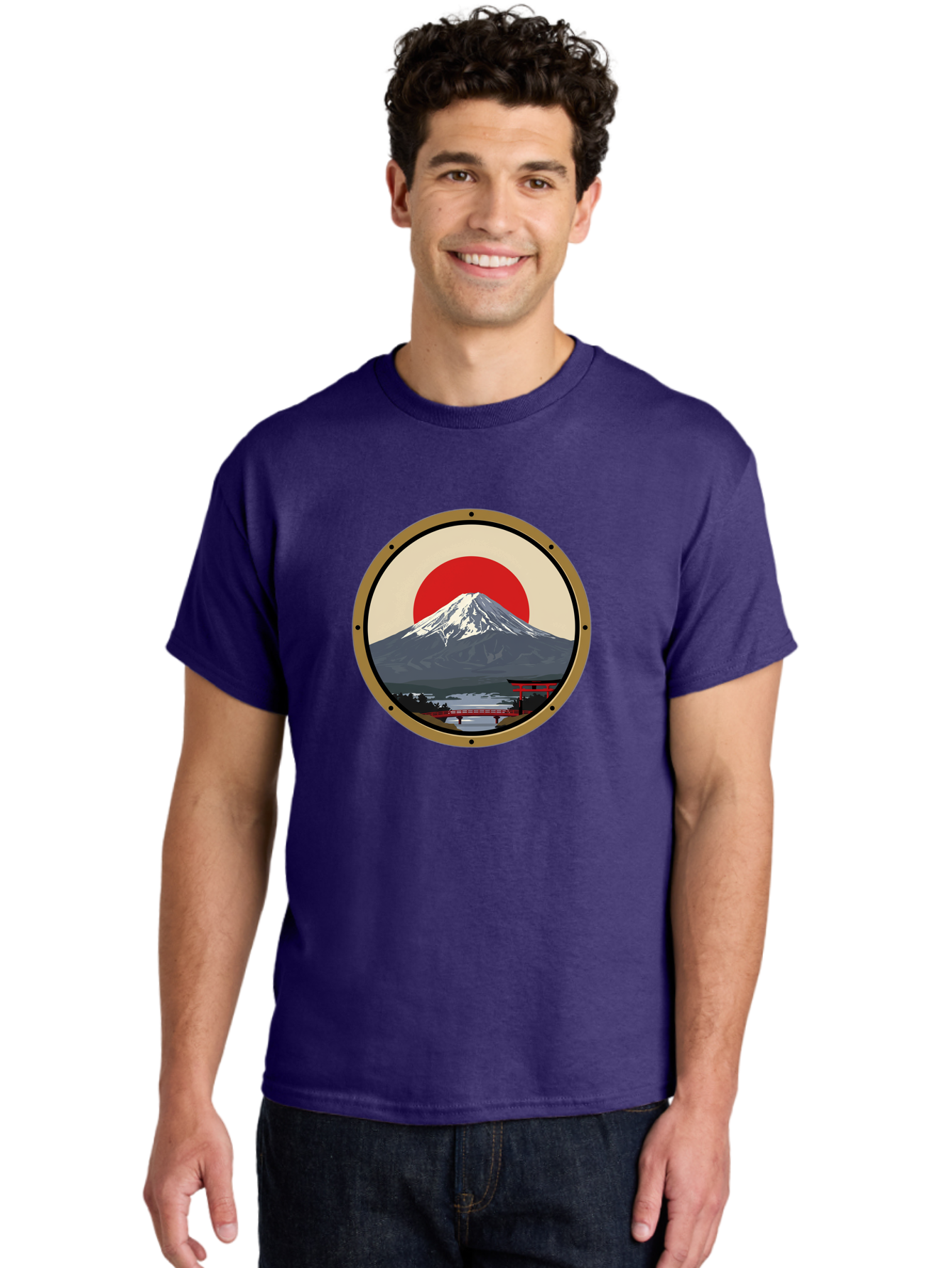Mount-Fuji-8 Men'S Graphic Tee, 100% Cotton, Comfortable Casual Summer Wear, Machine Washable, Mount Fuji Landscape, Red Torii Gate, Serene Lake, Japanese Scenery, Red Bridge, Sunrise, Iconic Landmark, Beautiful Mountain Bad973