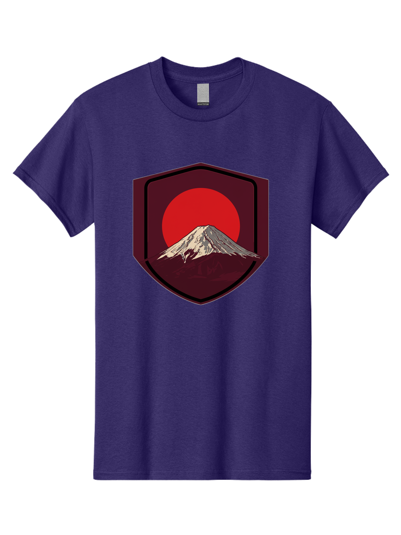 Mount-Fuji-Badge Men'S Graphic Tee, 100% Cotton, Comfortable Casual Summer Wear, Machine Washable, Mount Fuji, Japanese Mountain, Red Sun, Shield Emblem, Mountain Landscape, Japanese Culture, Iconic Symbol, Graphic Design, Red Circle Bad975