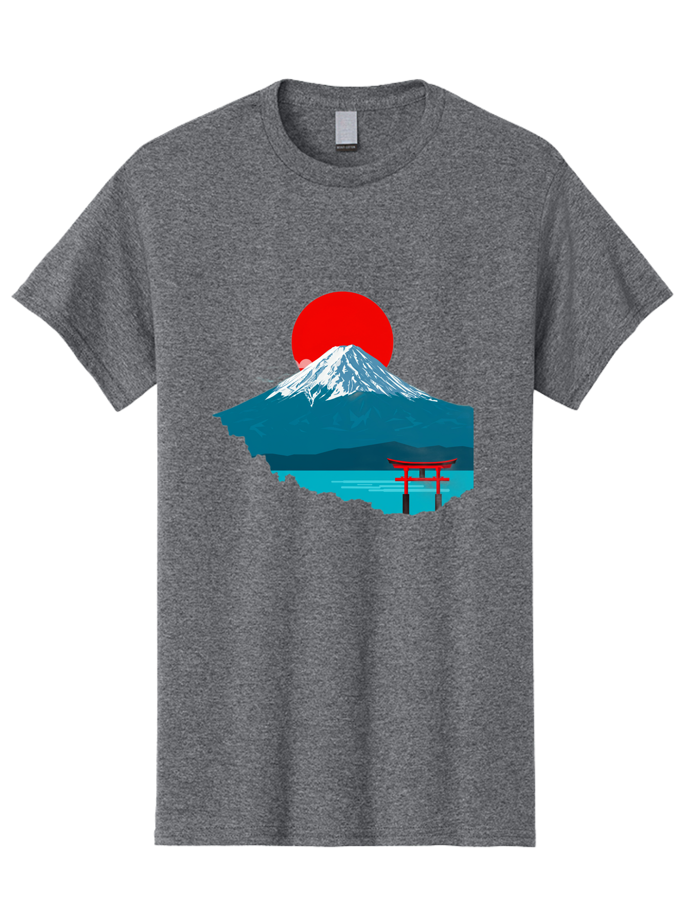 Mount-Fuji-Torii Men'S Graphic Tee, 100% Cotton, Comfortable Casual Summer Wear, Machine Washable, Mount Fuji Landscape, Japanese Scenery, Torii Gate, Red Sun, Serene Lake, Snowy Mountain, Traditional Japan, Vibrant Colors, Iconic Landmarks, Bad977