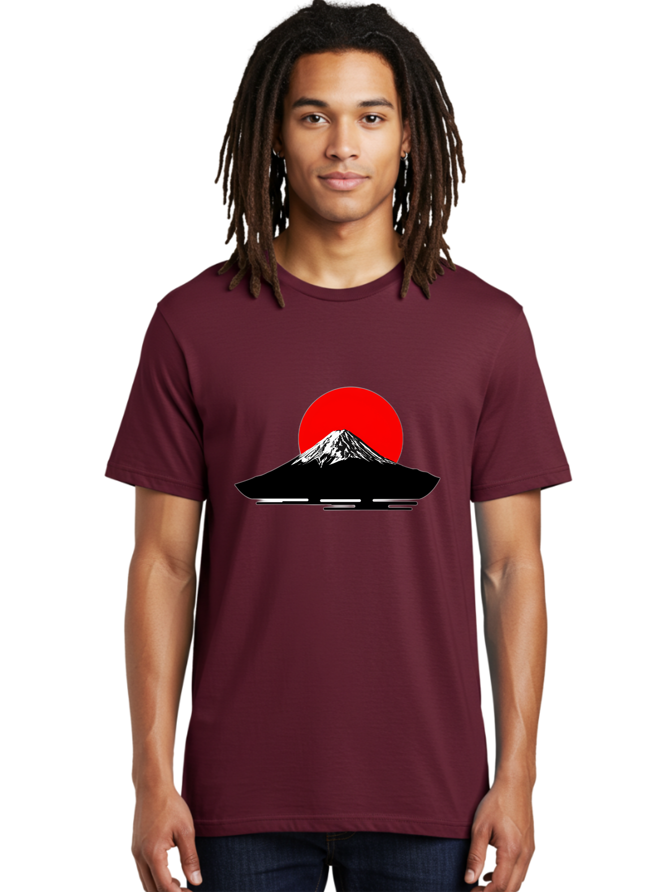 Mount-Fuji Men'S Graphic Tee, 100% Cotton, Comfortable Casual Summer Wear, Machine Washable, Mount Fuji Landscape, Red Sun, Minimalist Design, Iconic Mountain, Japanese Scenery, Striking Silhouette, Simple Shapes, Bold Colors Bad978