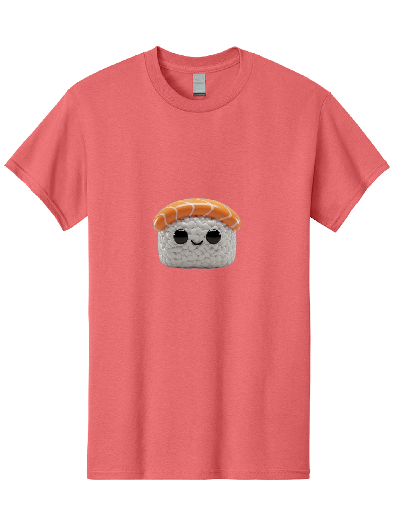 Salmon-Sushi-2 Men'S Graphic Tee, 100% Cotton, Comfortable Casual Summer Wear, Machine Washable, Kawaii Sushi, Cute Cartoon Food, Sushi Character, Japanese Cuisine, Adorable Plush Toy, Smiling Sushi, Orange Salmon Topping, White Rice, Bad984