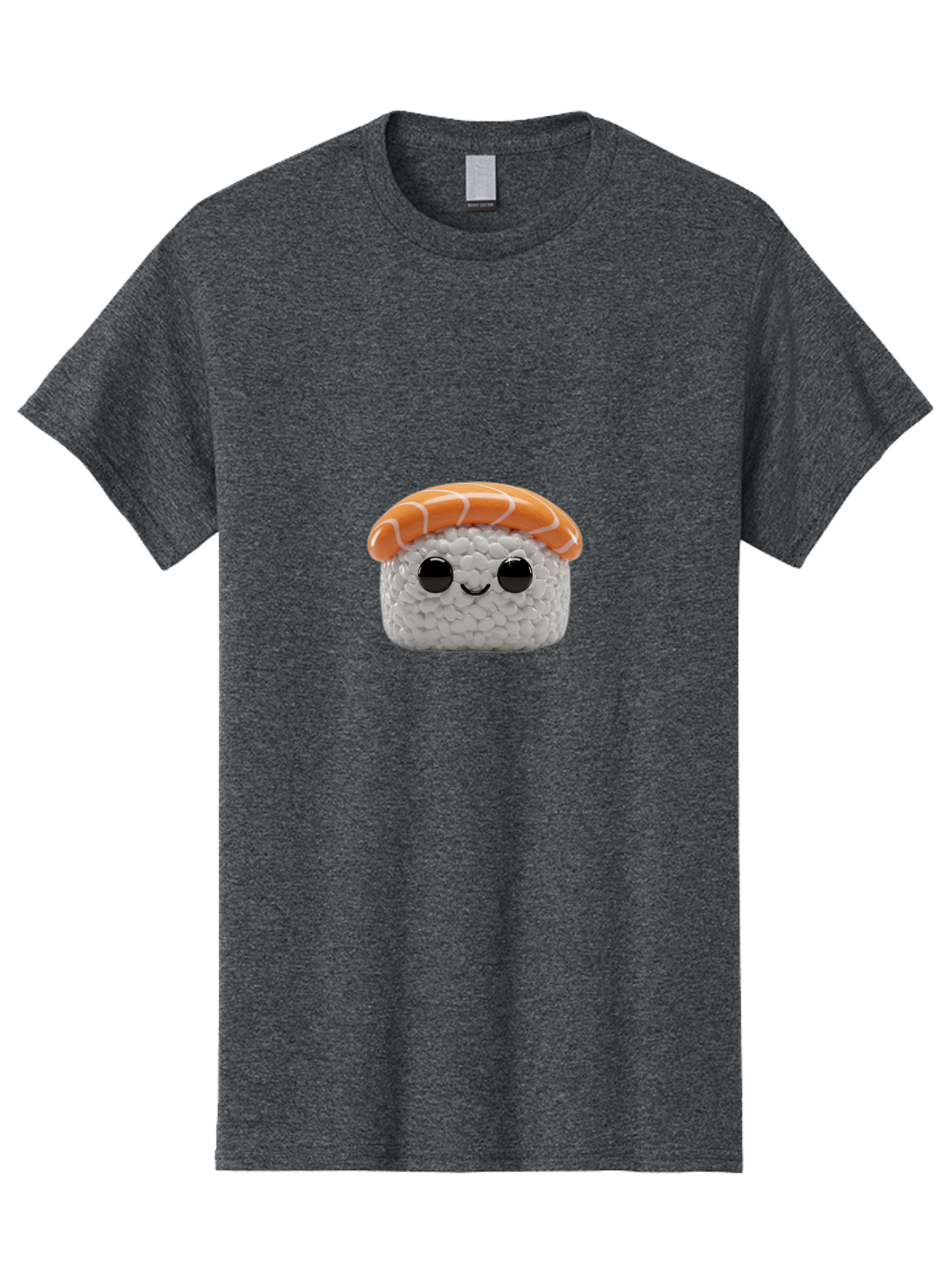 Salmon-Sushi-2 Men'S Graphic Tee, 100% Cotton, Comfortable Casual Summer Wear, Machine Washable, Kawaii Sushi, Cute Cartoon Food, Sushi Character, Japanese Cuisine, Adorable Plush Toy, Smiling Sushi, Orange Salmon Topping, White Rice, Bad984