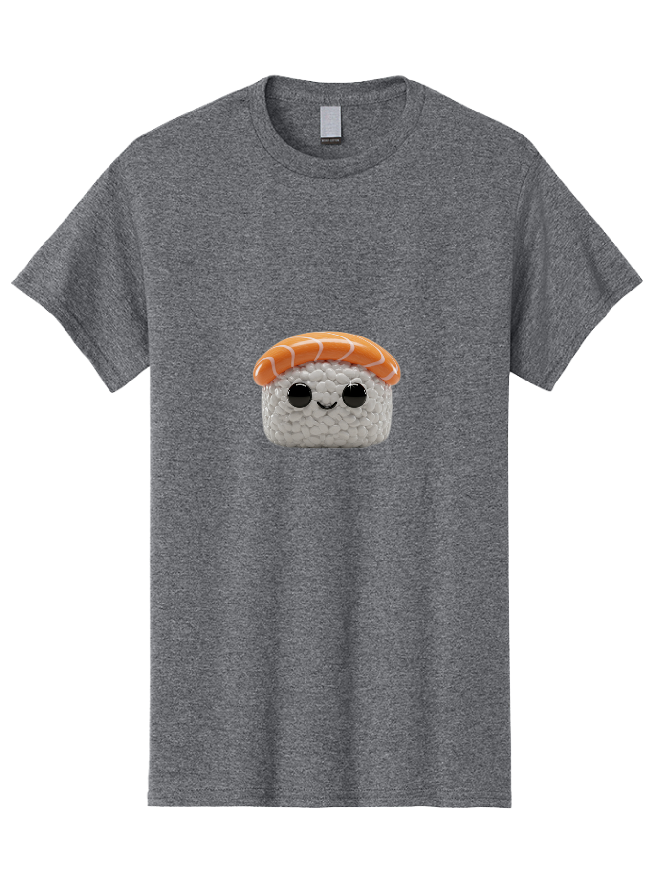 Salmon-Sushi-2 Men'S Graphic Tee, 100% Cotton, Comfortable Casual Summer Wear, Machine Washable, Kawaii Sushi, Cute Cartoon Food, Sushi Character, Japanese Cuisine, Adorable Plush Toy, Smiling Sushi, Orange Salmon Topping, White Rice, Bad984