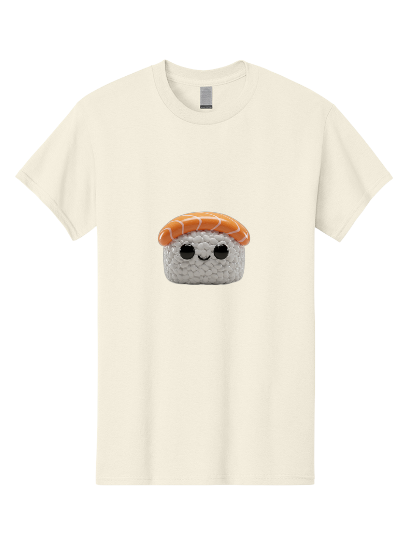 Salmon-Sushi-2 Men'S Graphic Tee, 100% Cotton, Comfortable Casual Summer Wear, Machine Washable, Kawaii Sushi, Cute Cartoon Food, Sushi Character, Japanese Cuisine, Adorable Plush Toy, Smiling Sushi, Orange Salmon Topping, White Rice, Bad984