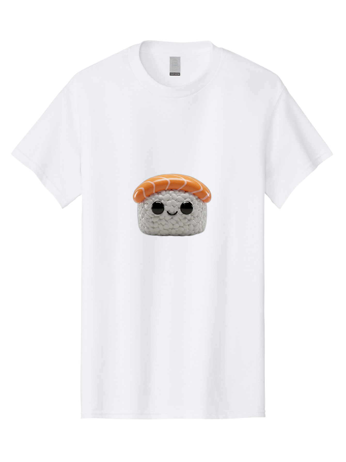 Salmon-Sushi-2 Men'S Graphic Tee, 100% Cotton, Comfortable Casual Summer Wear, Machine Washable, Kawaii Sushi, Cute Cartoon Food, Sushi Character, Japanese Cuisine, Adorable Plush Toy, Smiling Sushi, Orange Salmon Topping, White Rice, Bad984