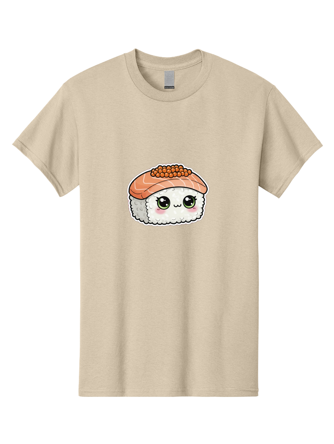 Salmon-Sushi-4 Men'S Graphic Tee, 100% Cotton, Comfortable Casual Summer Wear, Machine Washable, Kawaii Sushi, Cartoon Food, Caviar Sushi Roll, Japanese Cuisine, White Rice, Salmon Sashimi, Orange Caviar, Cute Illustration, Kawaii Food, Bad986