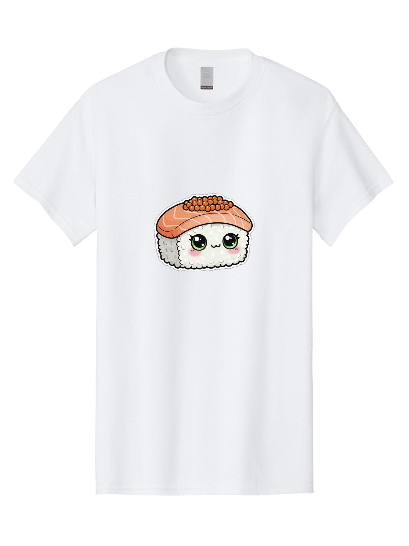 Salmon-Sushi-4 Men'S Graphic Tee, 100% Cotton, Comfortable Casual Summer Wear, Machine Washable, Kawaii Sushi, Cartoon Food, Caviar Sushi Roll, Japanese Cuisine, White Rice, Salmon Sashimi, Orange Caviar, Cute Illustration, Kawaii Food, Bad986