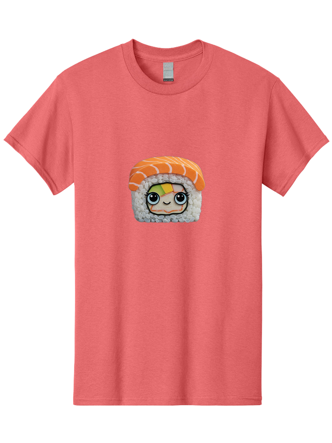 Salmon-Sushi-5 Men'S Graphic Tee, 100% Cotton, Comfortable Casual Summer Wear, Machine Washable, Cartoon Sushi, Kawaii Food, Sushi Character, Japanese Cuisine, Cute Anime, Food Illustration, Sushi Art, Orange Salmon Bad987