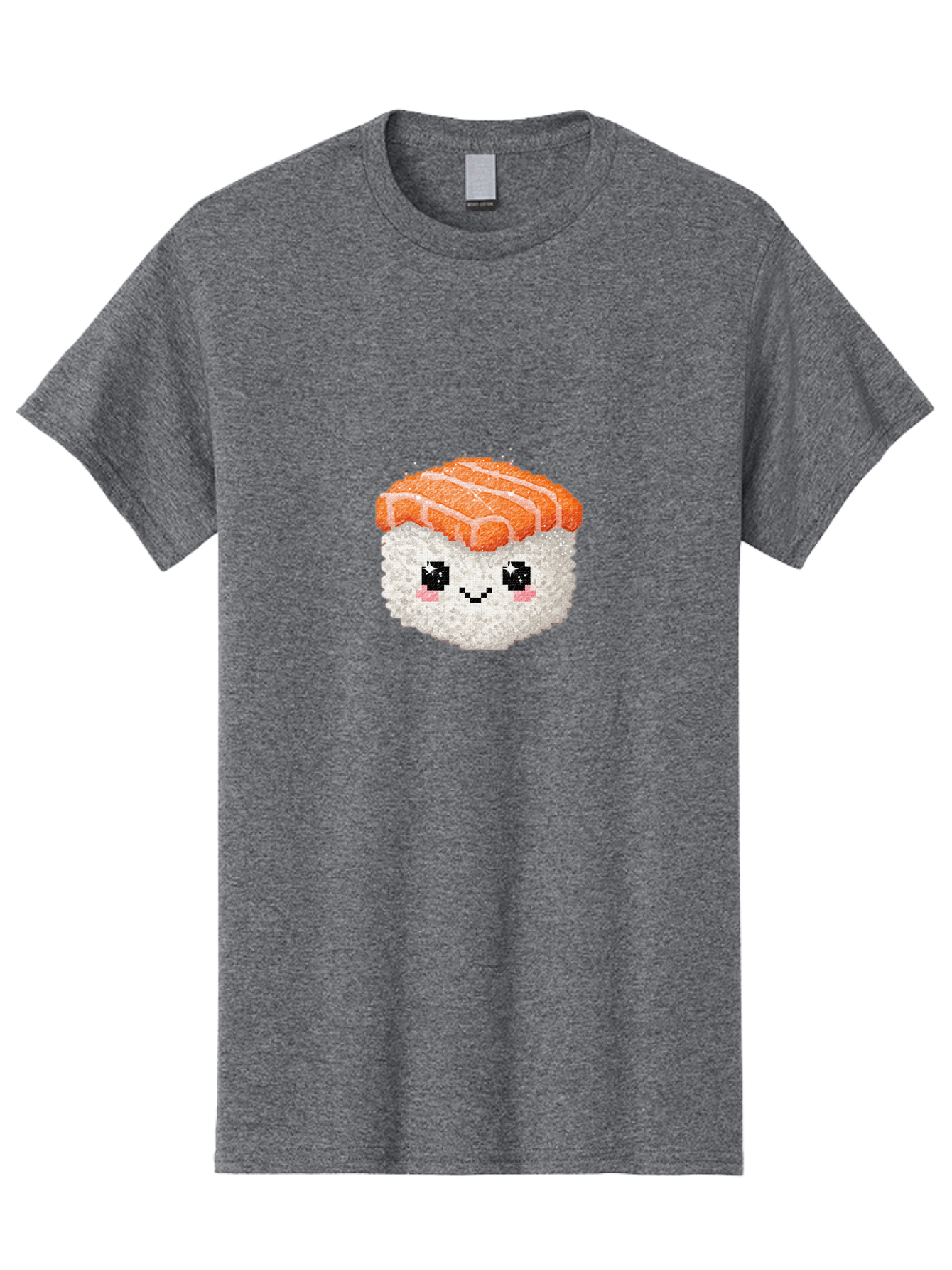 Smiling-Salmon-Sushi Men'S Graphic Tee, 100% Cotton, Comfortable Casual Summer Wear, Machine Washable, Pixel Art, Sushi With Face, Salmon Topping, White Rice, Kawaii Food, Cute Cartoon Character, Japanese Cuisine, Digital Illustration, Bad989