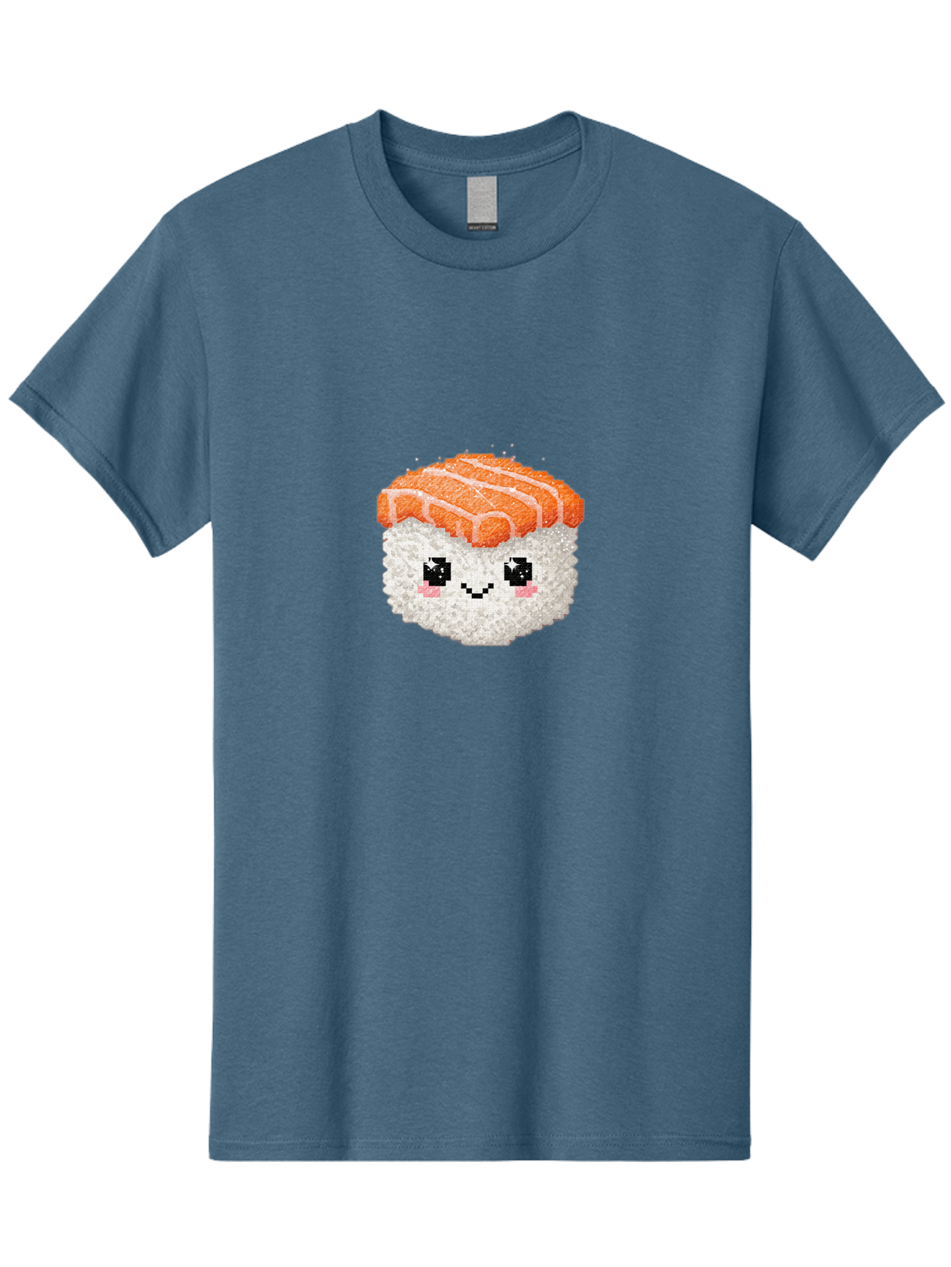 Smiling-Salmon-Sushi Men'S Graphic Tee, 100% Cotton, Comfortable Casual Summer Wear, Machine Washable, Pixel Art, Sushi With Face, Salmon Topping, White Rice, Kawaii Food, Cute Cartoon Character, Japanese Cuisine, Digital Illustration, Bad989