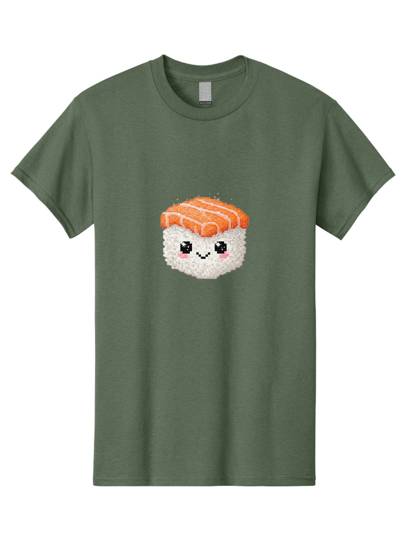 Smiling-Salmon-Sushi Men'S Graphic Tee, 100% Cotton, Comfortable Casual Summer Wear, Machine Washable, Pixel Art, Sushi With Face, Salmon Topping, White Rice, Kawaii Food, Cute Cartoon Character, Japanese Cuisine, Digital Illustration, Bad989