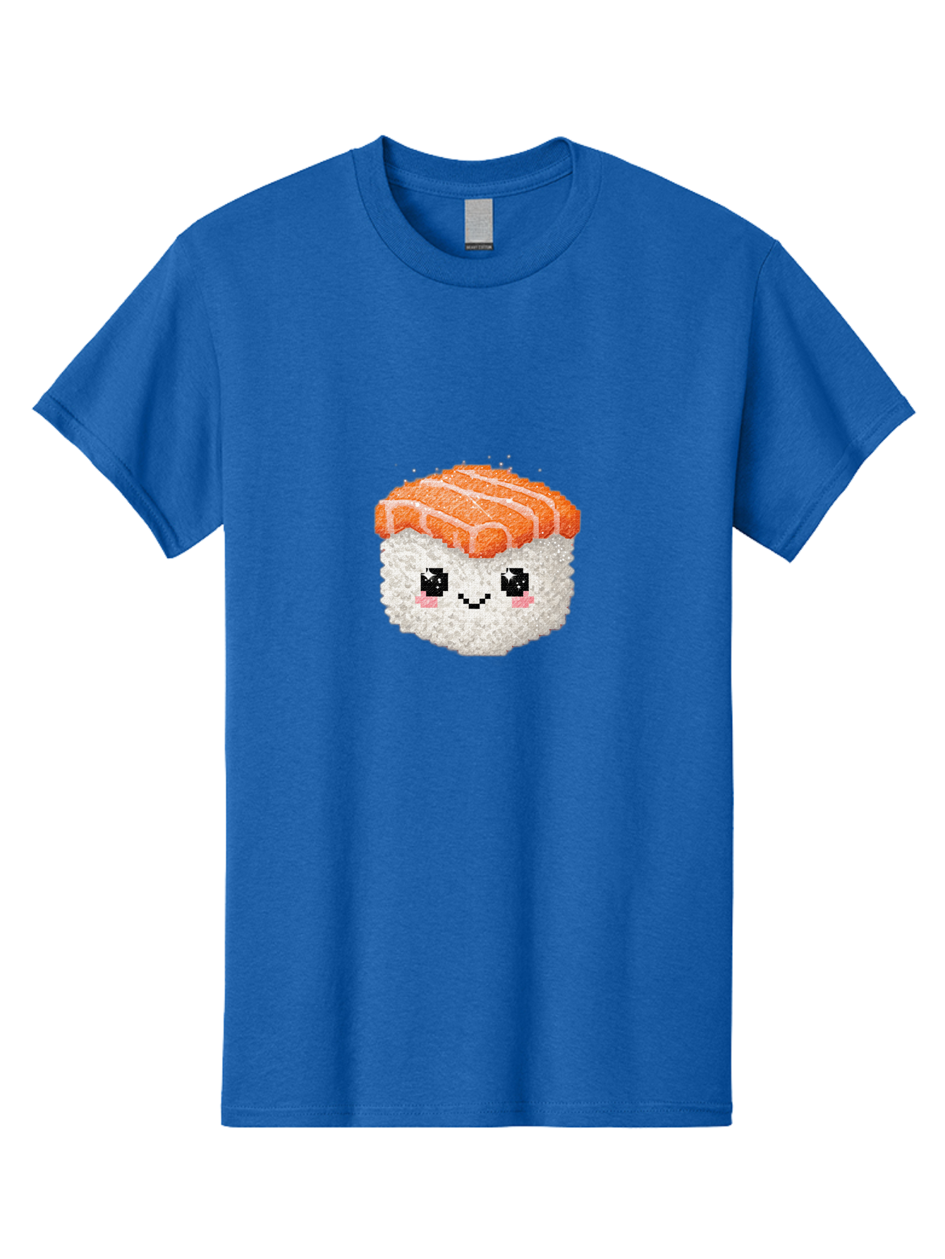 Smiling-Salmon-Sushi Men'S Graphic Tee, 100% Cotton, Comfortable Casual Summer Wear, Machine Washable, Pixel Art, Sushi With Face, Salmon Topping, White Rice, Kawaii Food, Cute Cartoon Character, Japanese Cuisine, Digital Illustration, Bad989