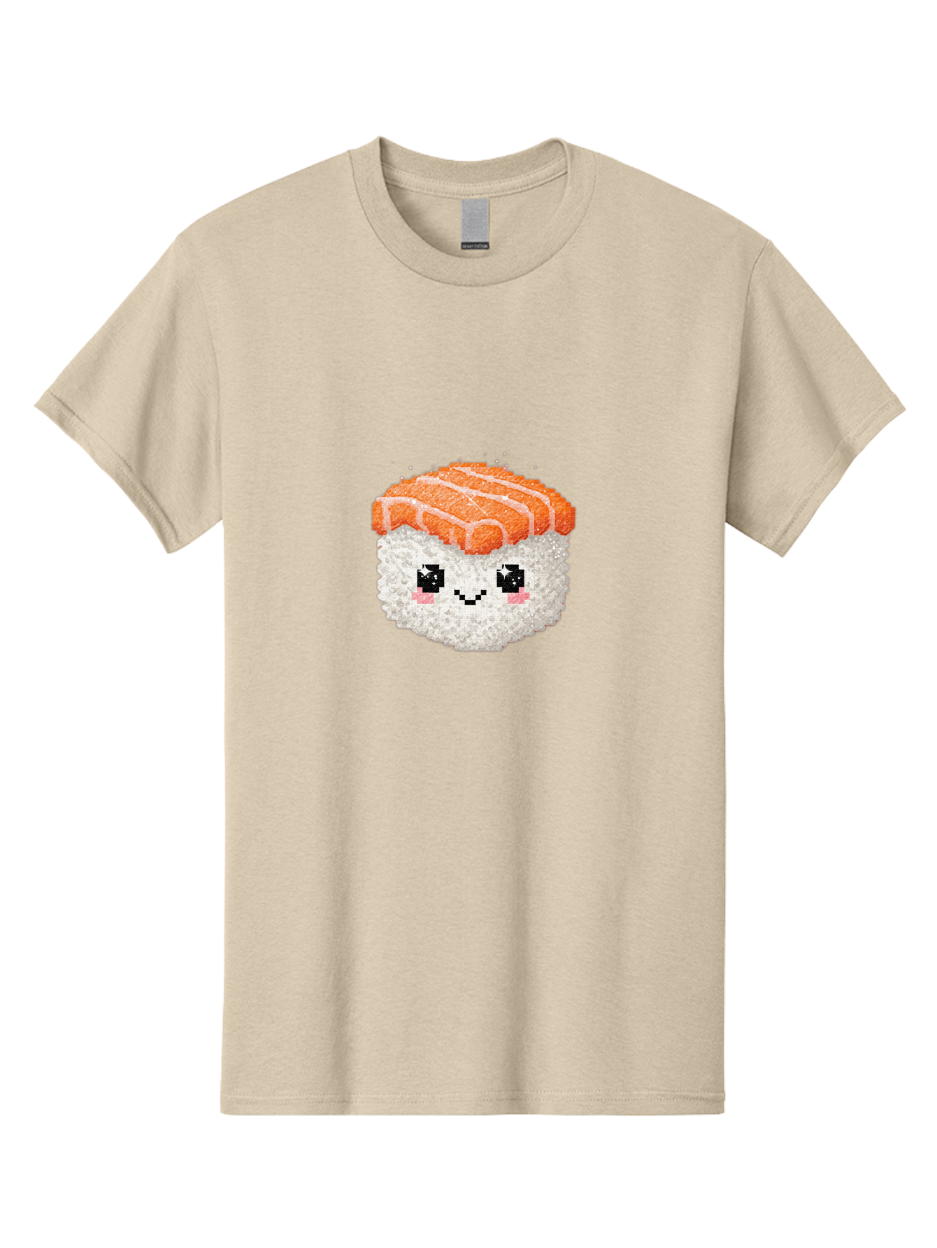 Smiling-Salmon-Sushi Men'S Graphic Tee, 100% Cotton, Comfortable Casual Summer Wear, Machine Washable, Pixel Art, Sushi With Face, Salmon Topping, White Rice, Kawaii Food, Cute Cartoon Character, Japanese Cuisine, Digital Illustration, Bad989