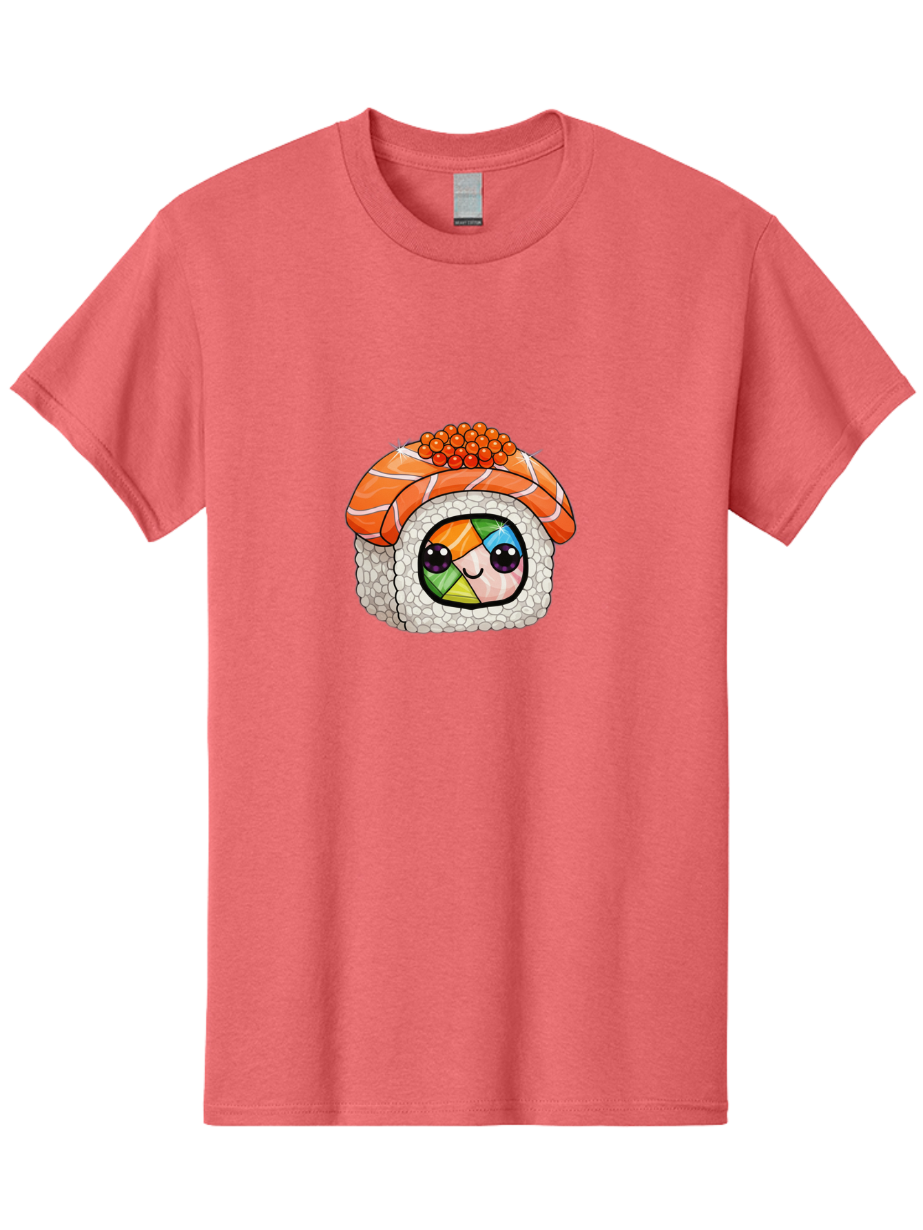 Smiling-Sushi Men'S Graphic Tee, 100% Cotton, Comfortable Casual Summer Wear, Machine Washable, Sushi Roll, Cartoon Sushi, Rainbow Filling, Orange Fish, Red Caviar, Kawaii Food, Sushi Art, Cute Sushi Bad990