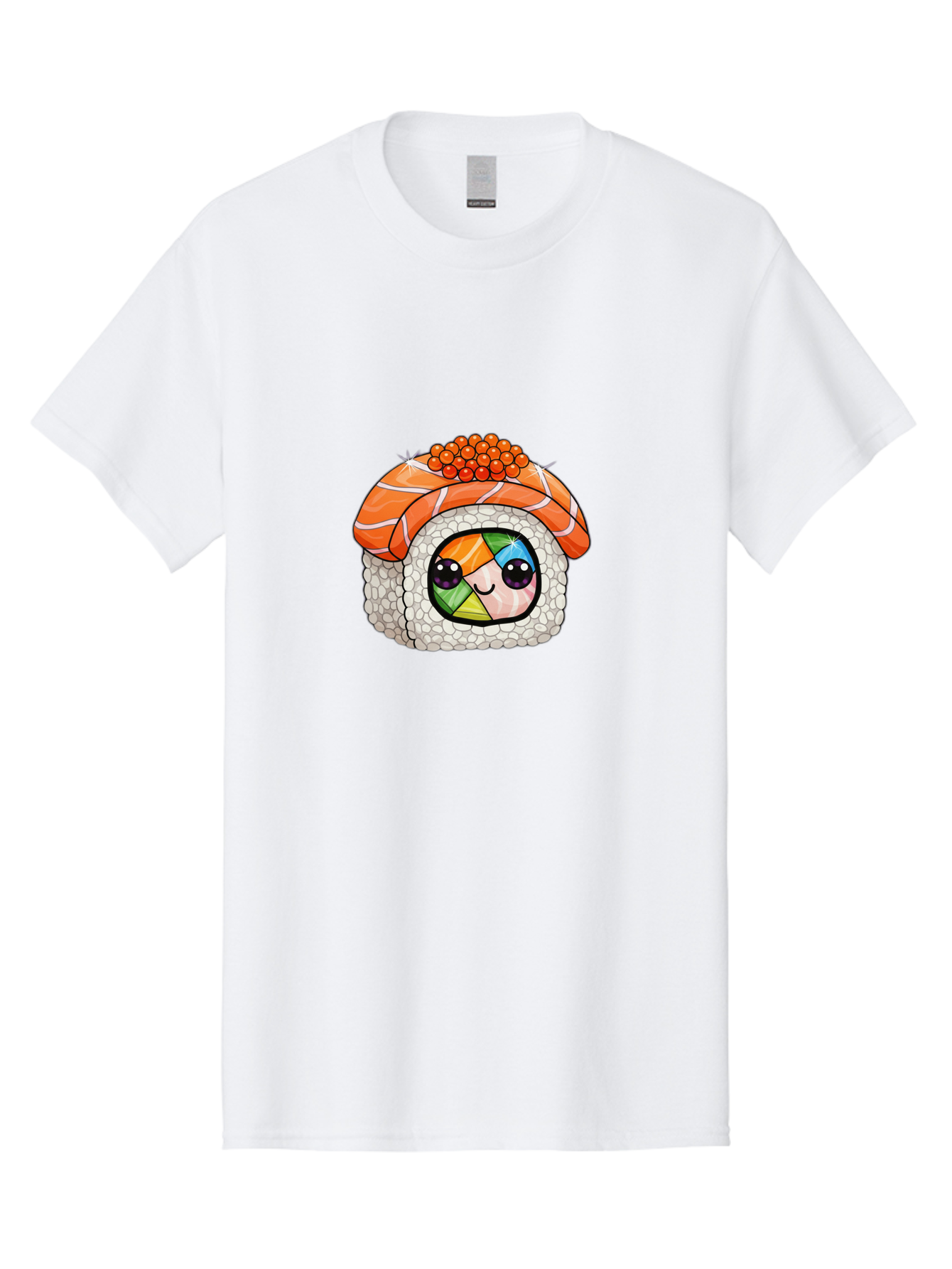 Smiling-Sushi Men'S Graphic Tee, 100% Cotton, Comfortable Casual Summer Wear, Machine Washable, Sushi Roll, Cartoon Sushi, Rainbow Filling, Orange Fish, Red Caviar, Kawaii Food, Sushi Art, Cute Sushi Bad990