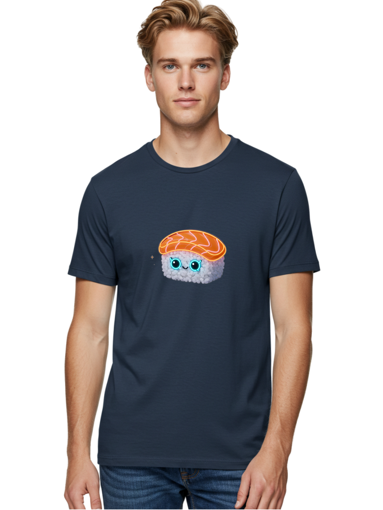 Sushi-1 Men'S Graphic Tee, 100% Cotton, Comfortable Casual Summer Wear, Machine Washable, Cartoon Sushi, Adorable Sushi, Japanese Cuisine, Raw Salmon, Cute Eyes, Smiling Face, Kawaii Food, Sushi Roll, Cute Cartoon, Food Illustration Bad992