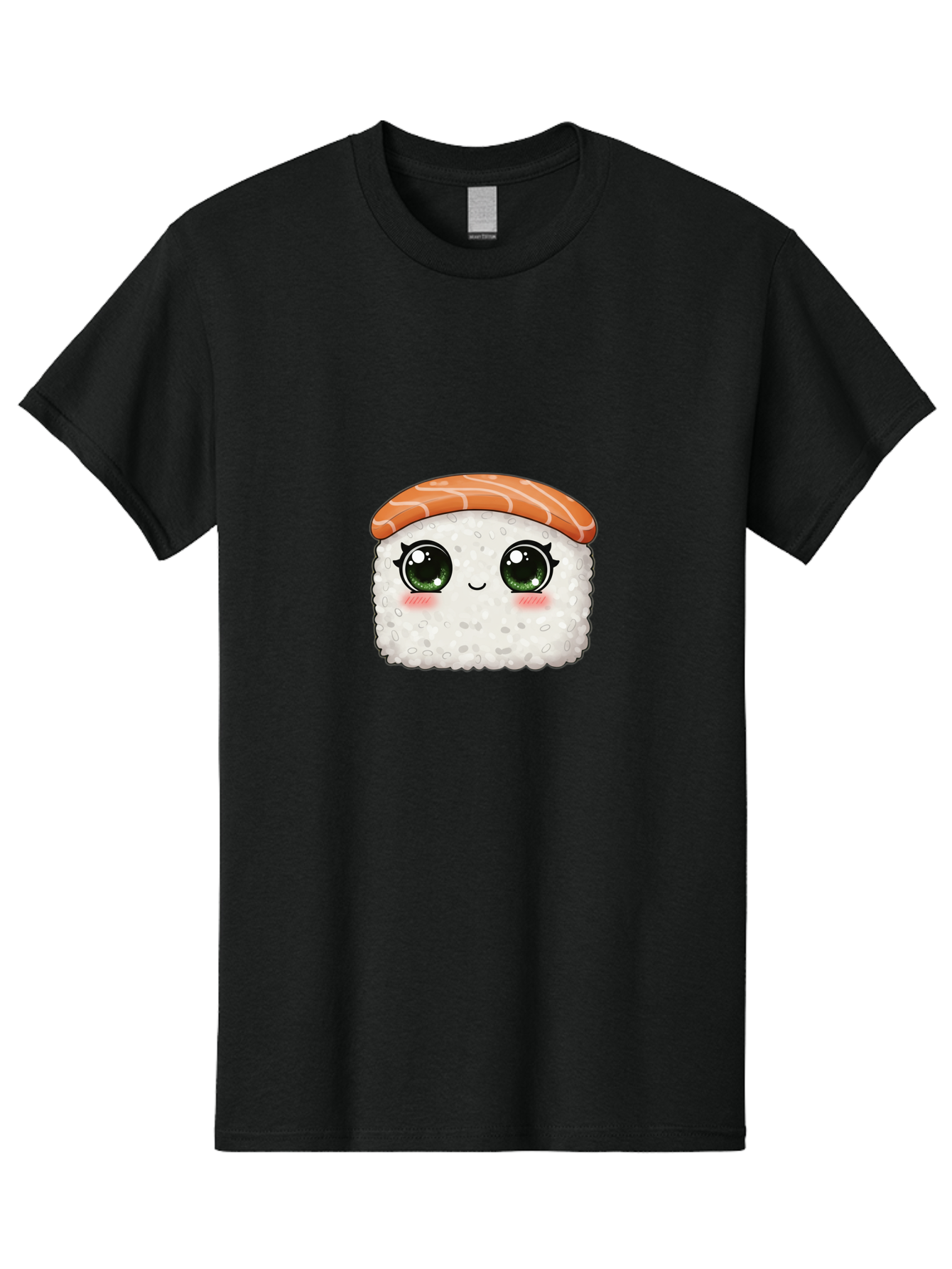 Sushi-Cartoon-Character Men'S Graphic Tee, 100% Cotton, Comfortable Casual Summer Wear, Machine Washable, Cartoon Sushi, Japanese Cuisine, Sushi Roll, Kawaii Food, Adorable Character, Green Eyes, Salmon Topping, White Rice, Cute Expression, Bad994