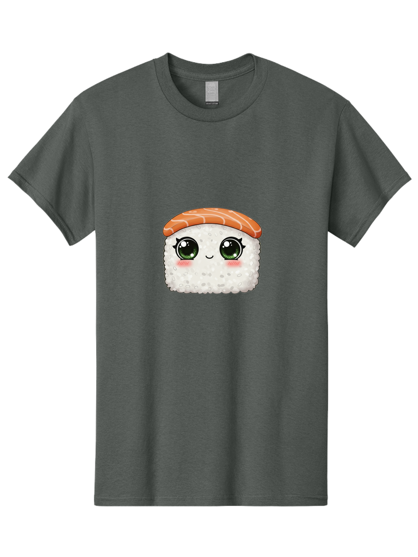 Sushi-Cartoon-Character Men'S Graphic Tee, 100% Cotton, Comfortable Casual Summer Wear, Machine Washable, Cartoon Sushi, Japanese Cuisine, Sushi Roll, Kawaii Food, Adorable Character, Green Eyes, Salmon Topping, White Rice, Cute Expression, Bad994
