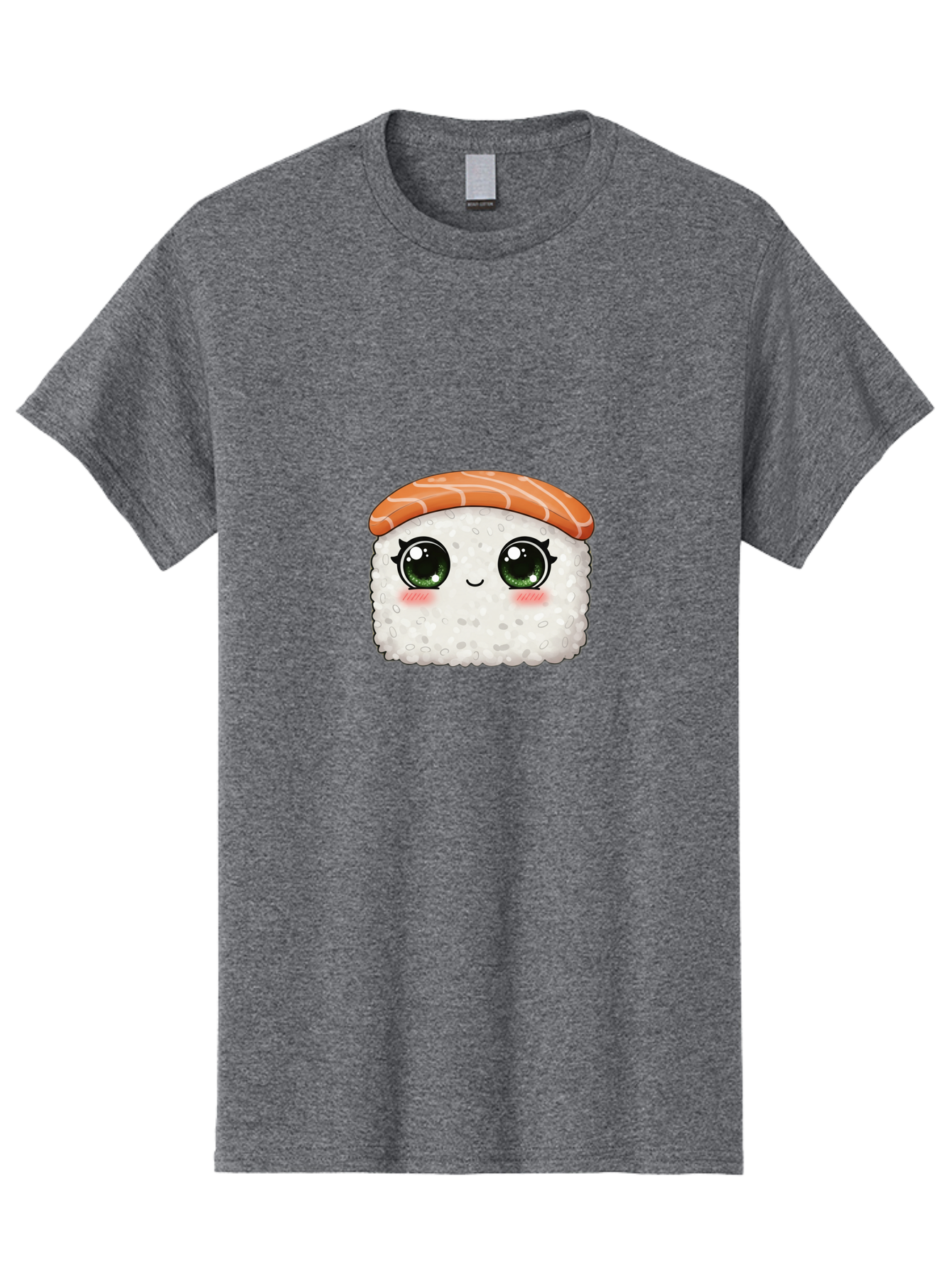 Sushi-Cartoon-Character Men'S Graphic Tee, 100% Cotton, Comfortable Casual Summer Wear, Machine Washable, Cartoon Sushi, Japanese Cuisine, Sushi Roll, Kawaii Food, Adorable Character, Green Eyes, Salmon Topping, White Rice, Cute Expression, Bad994
