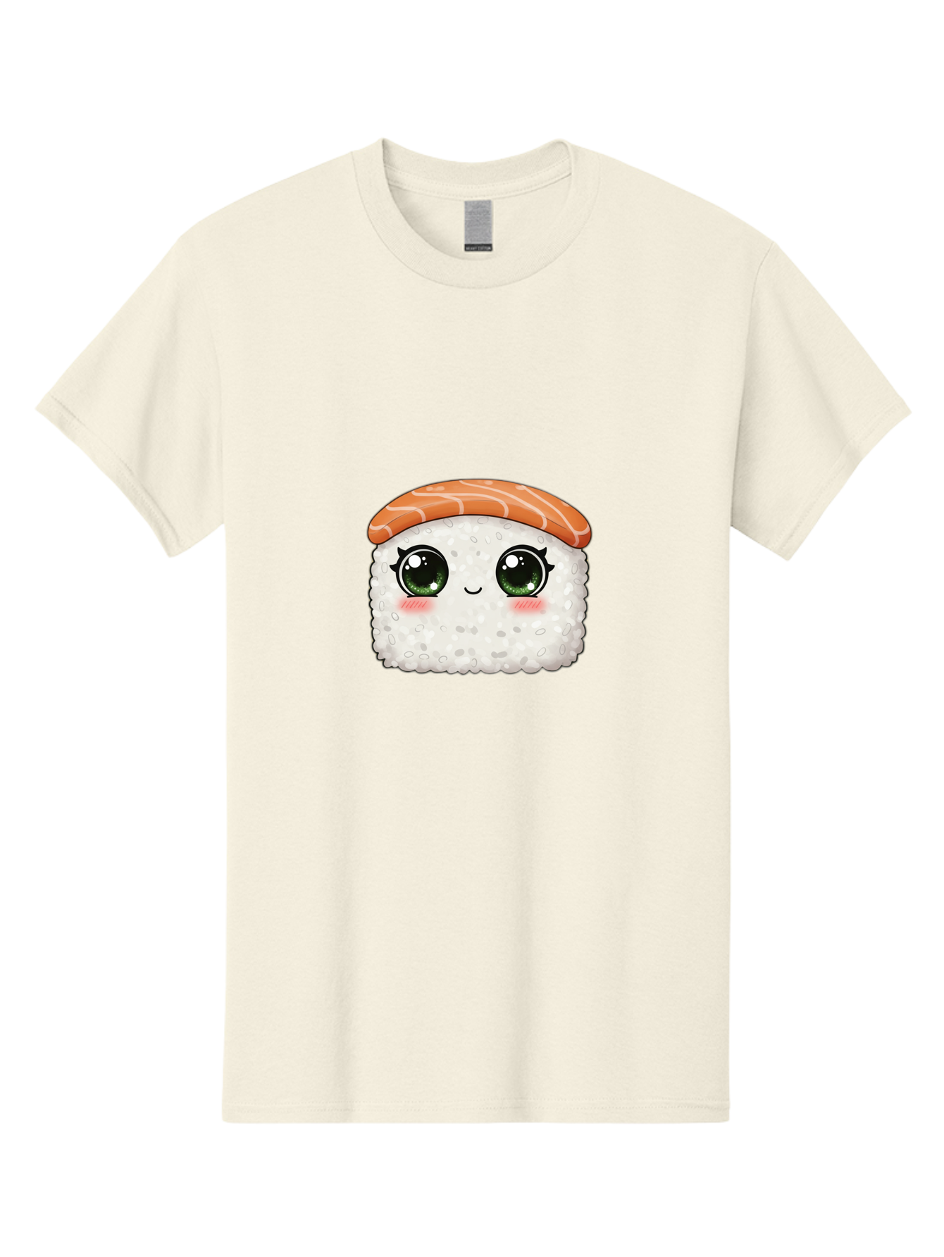 Sushi-Cartoon-Character Men'S Graphic Tee, 100% Cotton, Comfortable Casual Summer Wear, Machine Washable, Cartoon Sushi, Japanese Cuisine, Sushi Roll, Kawaii Food, Adorable Character, Green Eyes, Salmon Topping, White Rice, Cute Expression, Bad994
