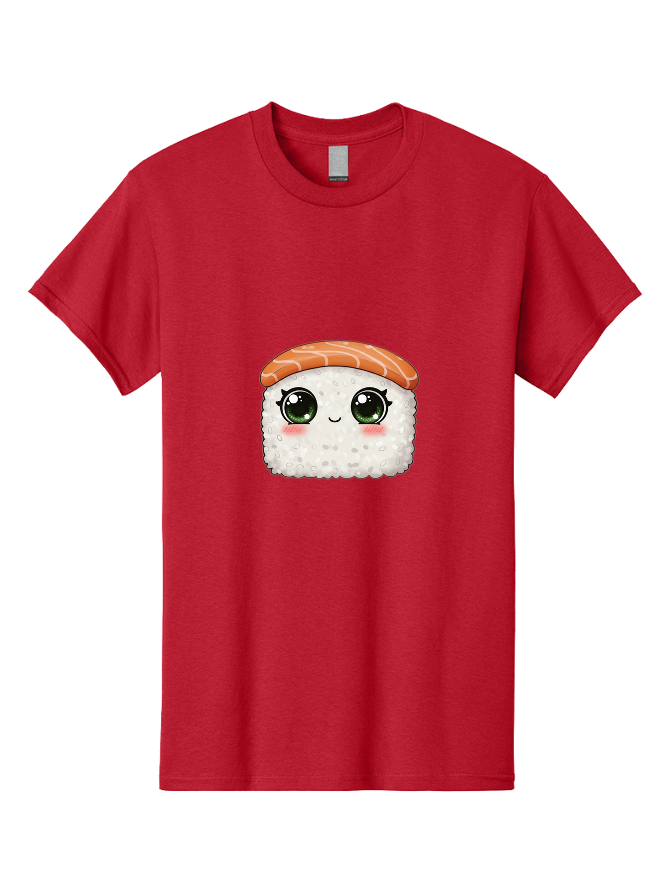 Sushi-Cartoon-Character Men'S Graphic Tee, 100% Cotton, Comfortable Casual Summer Wear, Machine Washable, Cartoon Sushi, Japanese Cuisine, Sushi Roll, Kawaii Food, Adorable Character, Green Eyes, Salmon Topping, White Rice, Cute Expression, Bad994