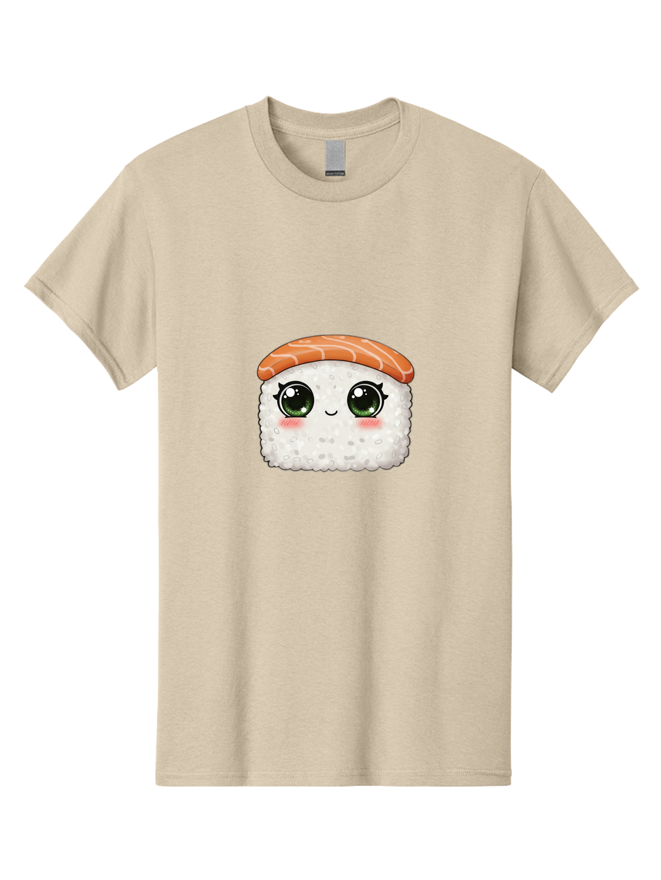 Sushi-Cartoon-Character Men'S Graphic Tee, 100% Cotton, Comfortable Casual Summer Wear, Machine Washable, Cartoon Sushi, Japanese Cuisine, Sushi Roll, Kawaii Food, Adorable Character, Green Eyes, Salmon Topping, White Rice, Cute Expression, Bad994
