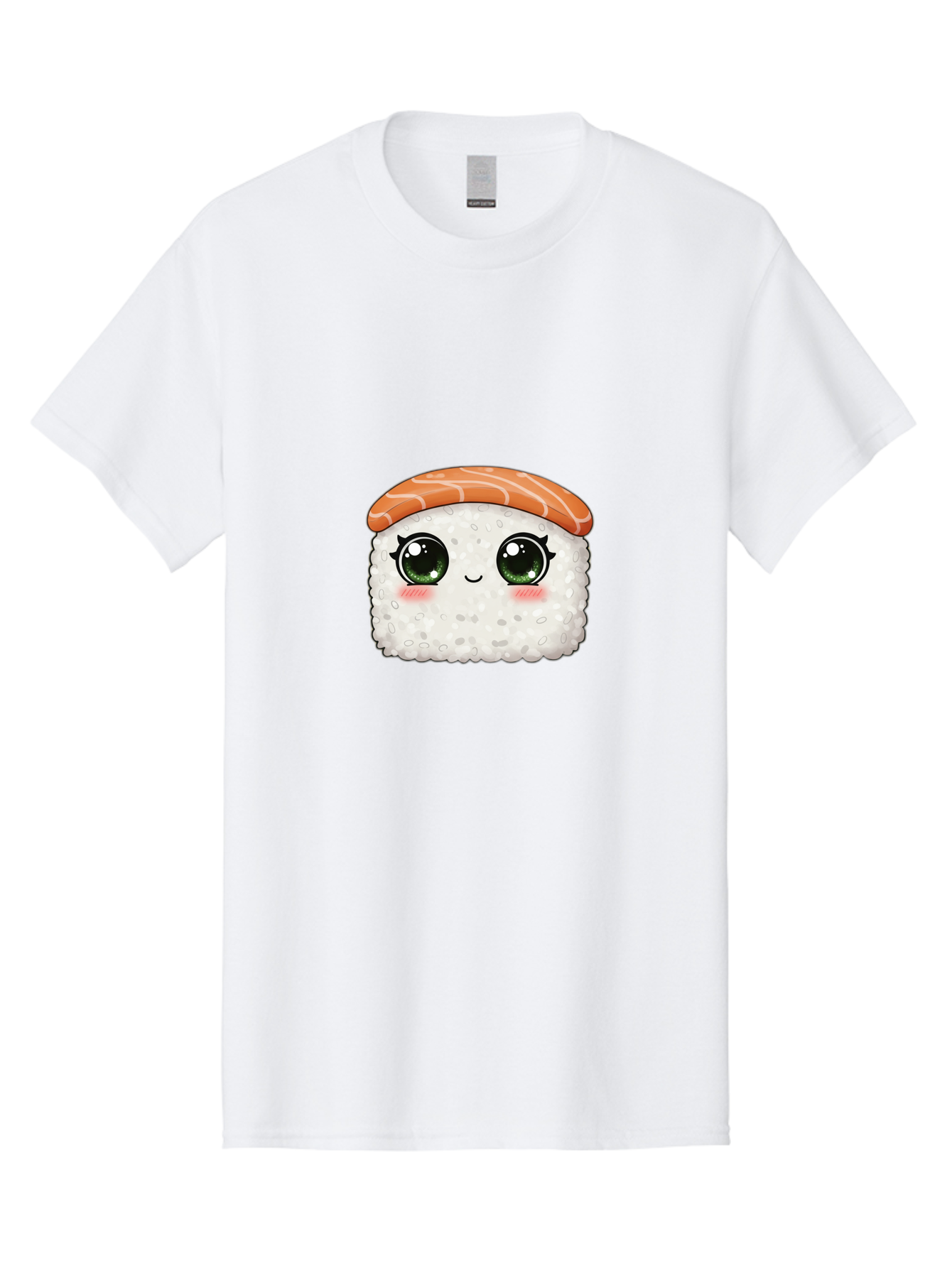 Sushi-Cartoon-Character Men'S Graphic Tee, 100% Cotton, Comfortable Casual Summer Wear, Machine Washable, Cartoon Sushi, Japanese Cuisine, Sushi Roll, Kawaii Food, Adorable Character, Green Eyes, Salmon Topping, White Rice, Cute Expression, Bad994