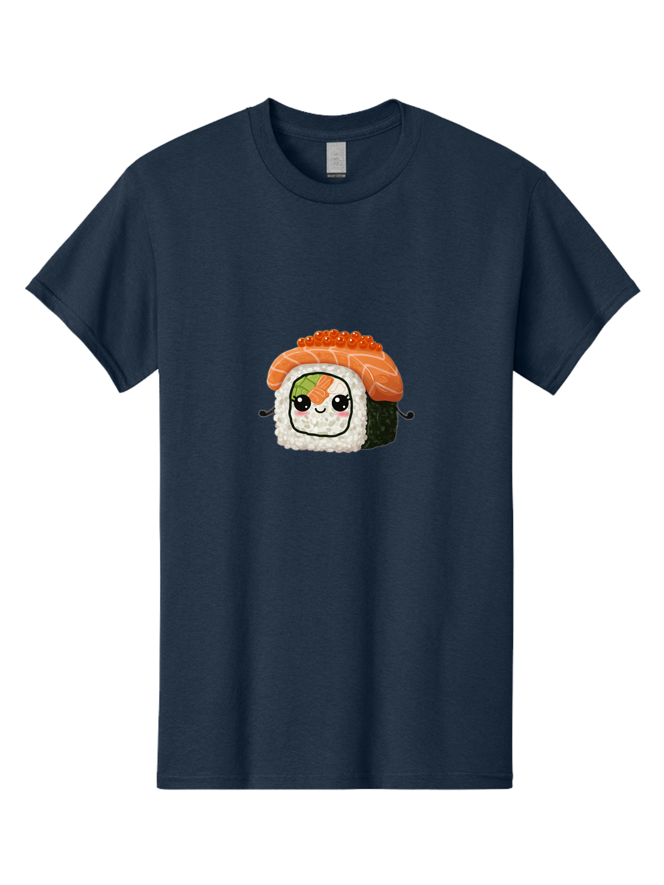 Sushi-Roll Men'S Graphic Tee, 100% Cotton, Comfortable Casual Summer Wear, Machine Washable, Kawaii Sushi Roll, Cartoon Sushi, Adorable Food, Sushi Character, Cute Anime Art, Foodie Illustrations, Mignardise, Orange Salmon, Sushi Love Bad999